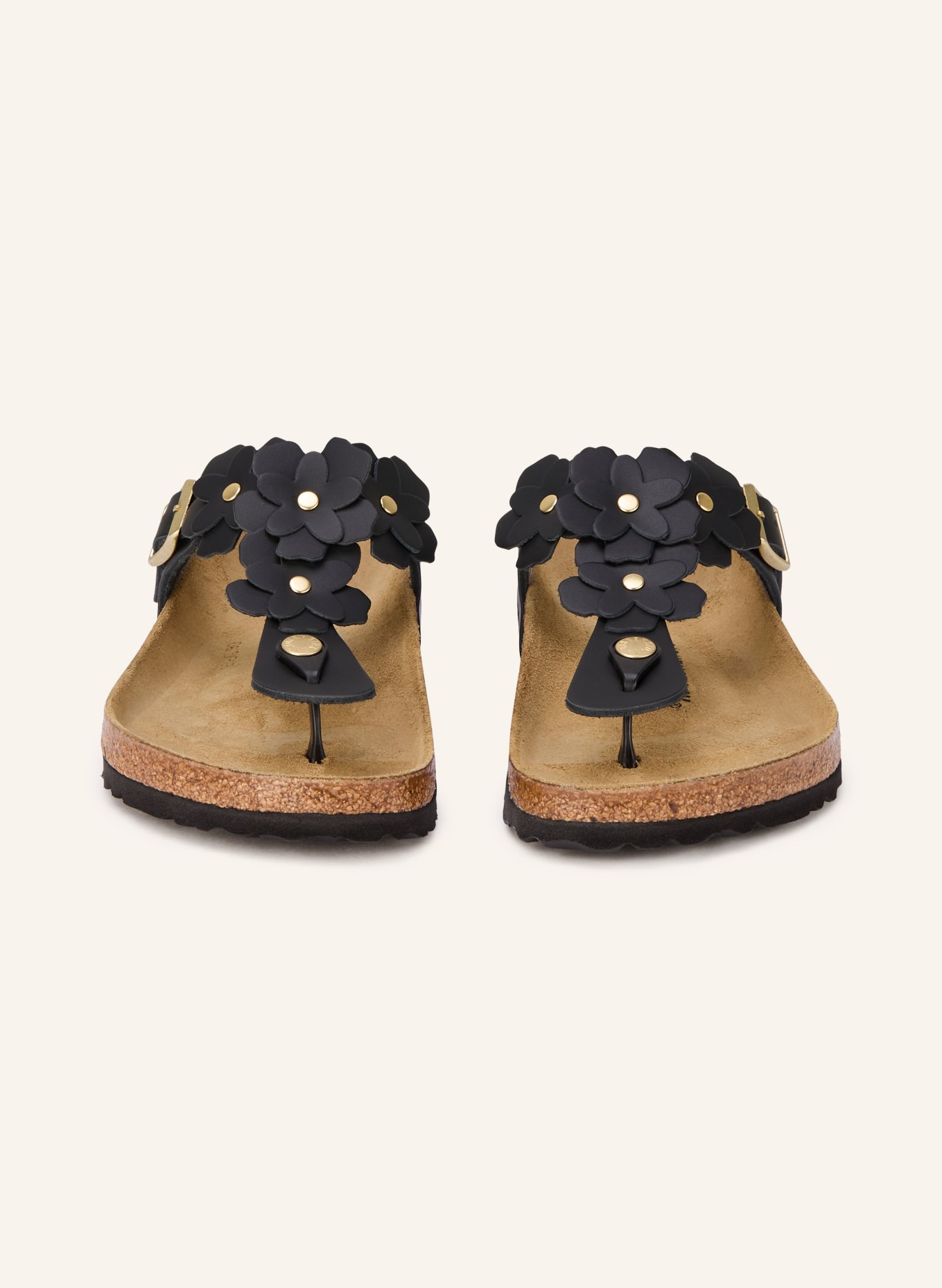 BIRKENSTOCK Zehentrenner GIZEH FLOWER mit Nieten: SCHWARZ