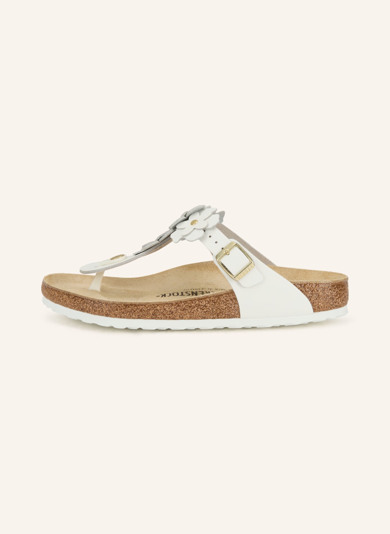 BIRKENSTOCK Zehentrenner GIZEH FLOWER mit Nieten: WEISS