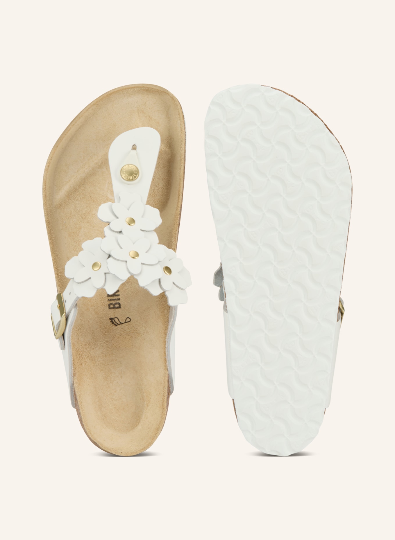 BIRKENSTOCK Zehentrenner GIZEH FLOWER mit Nieten: WEISS