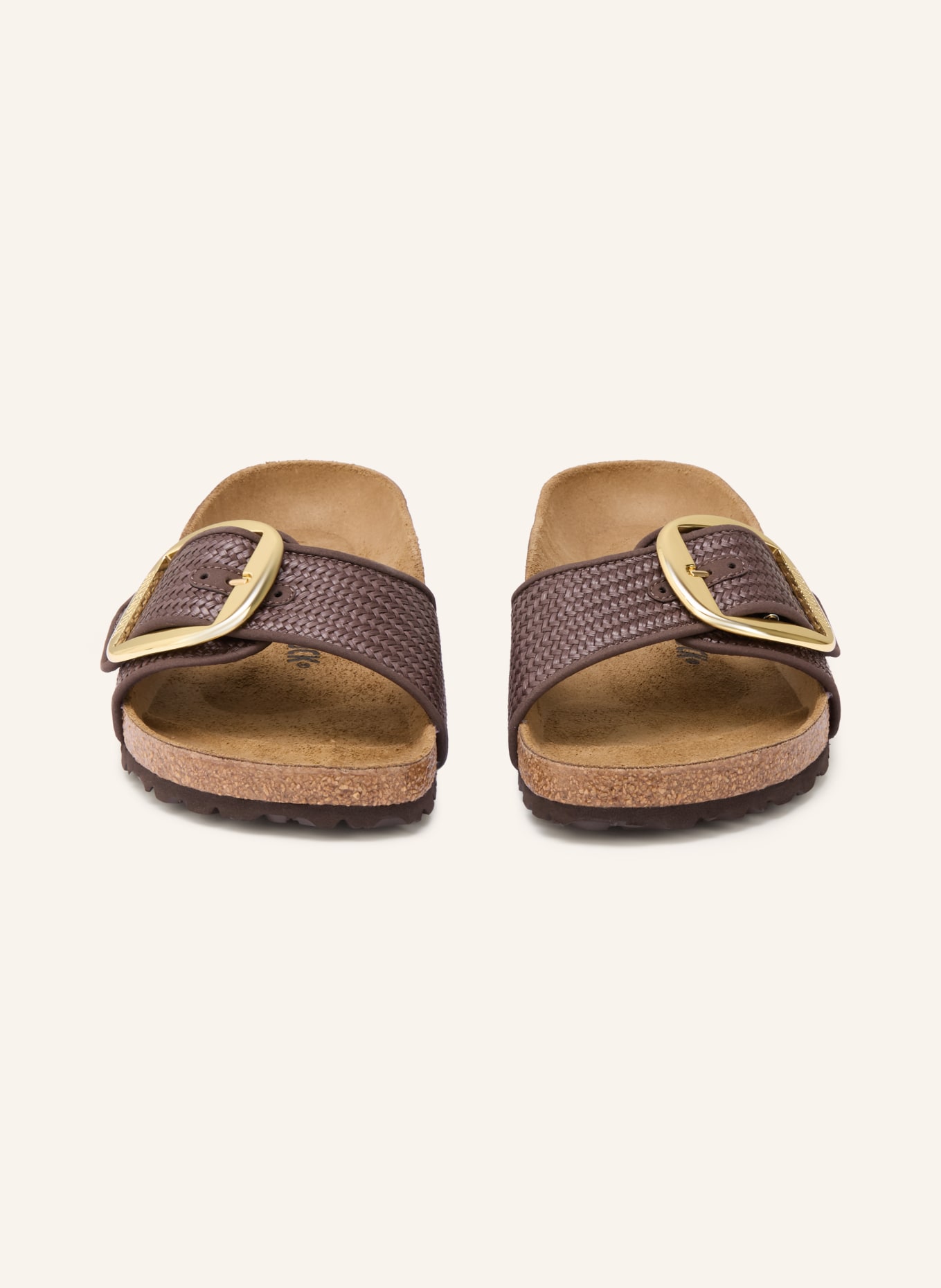 BIRKENSTOCK Pantofle MADRID BIG BUCKLE RAFFIA: TMAVĚ HNĚDÁ