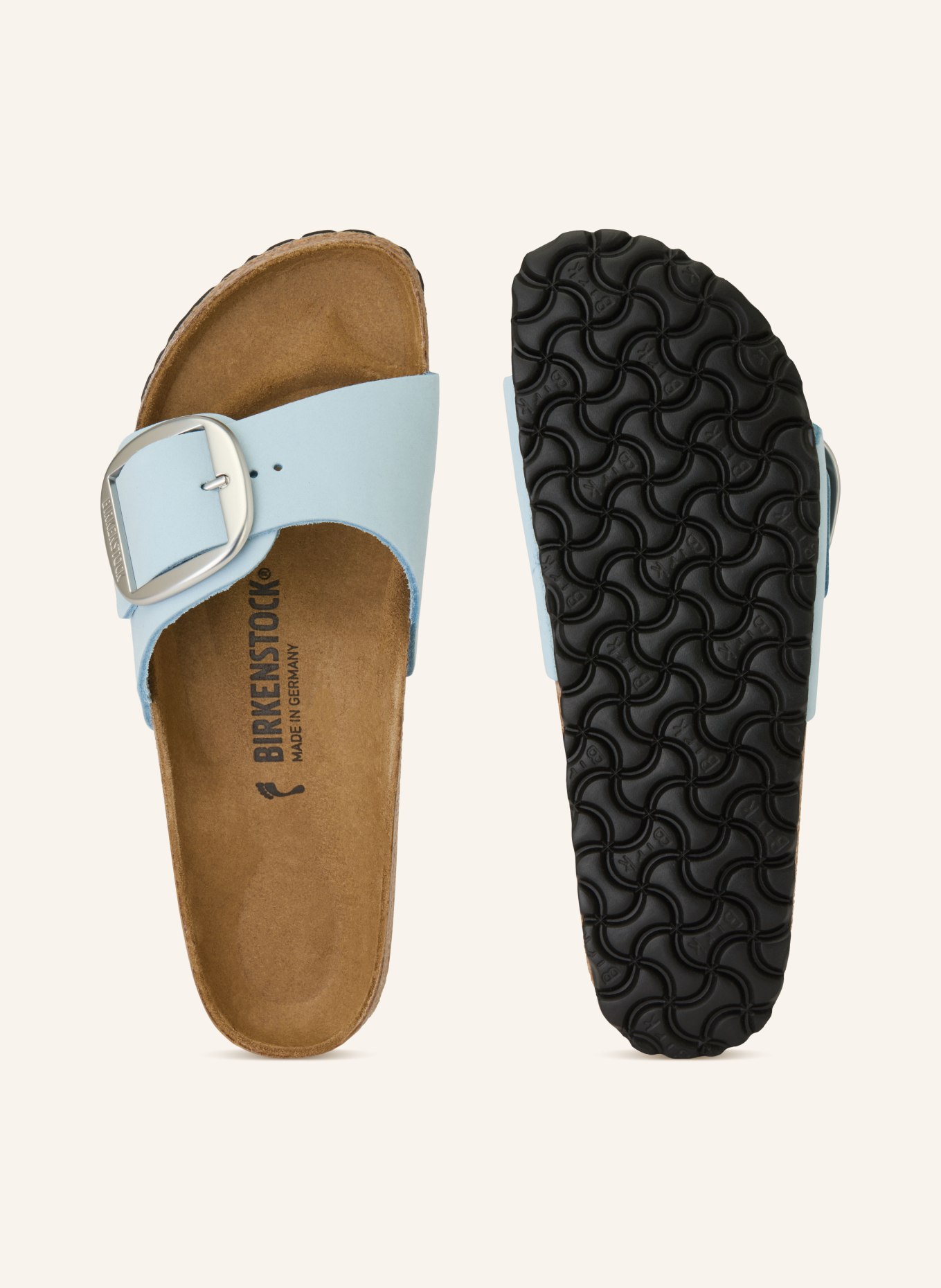 BIRKENSTOCK MADRID BIG BUCKLE mules: LIGHT BLUE / SILVER