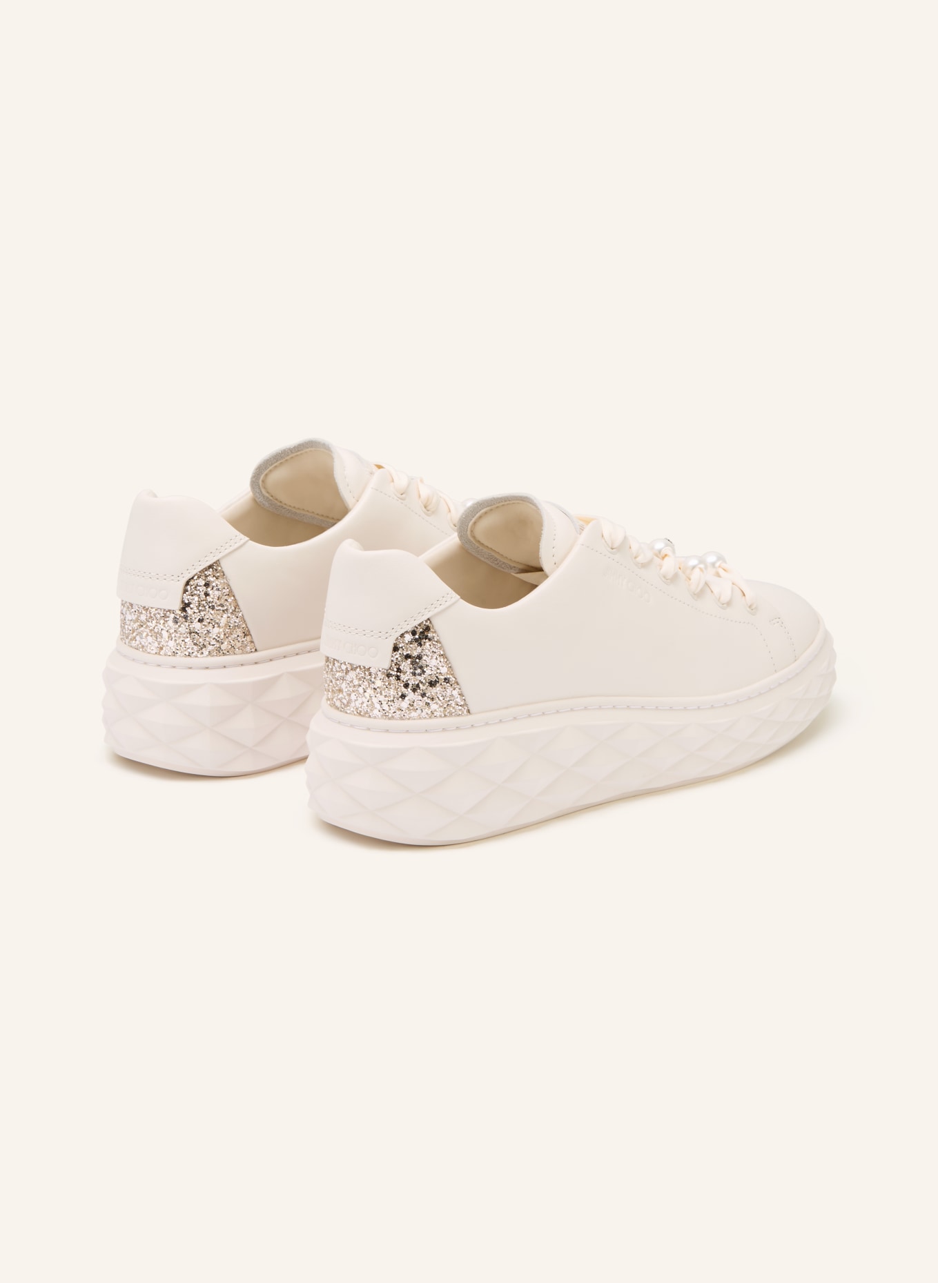 JIMMY CHOO Sneaker mit Schmuckperlen: CREME / SILBER
