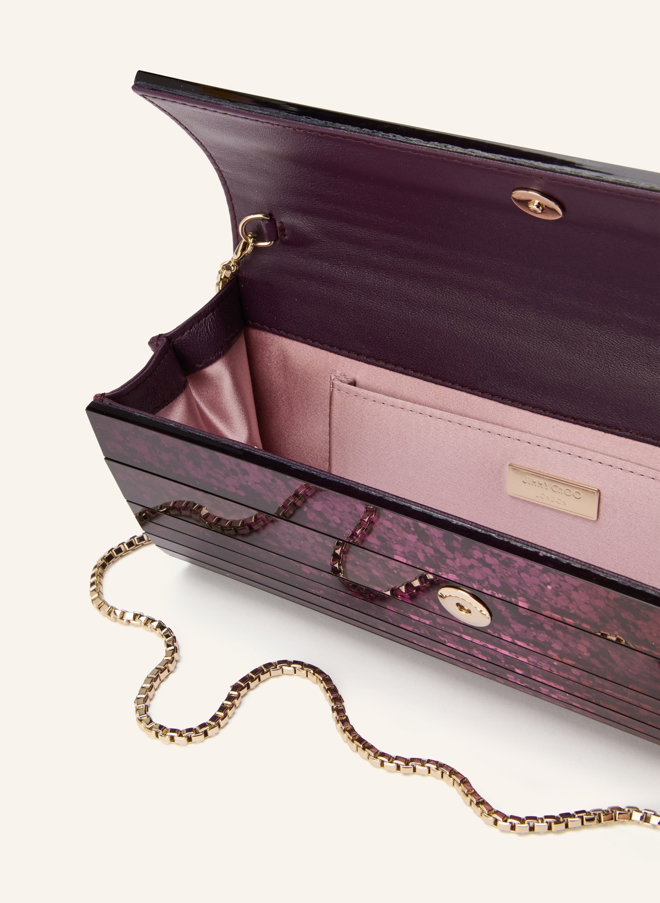 JIMMY CHOO Clutch SWEETIE: DUNKELROT / SILBER