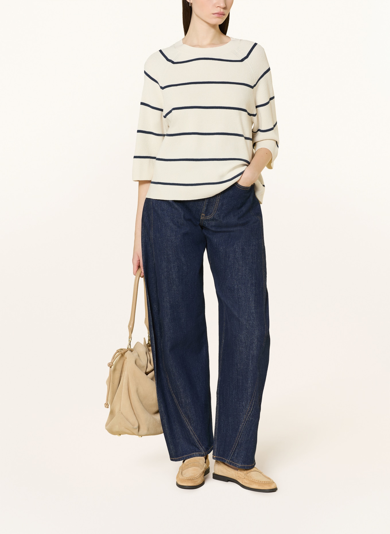 ICHI Pletené tričko IHBOSTON: REŽNÁ / TMAVĚ MODRÁ