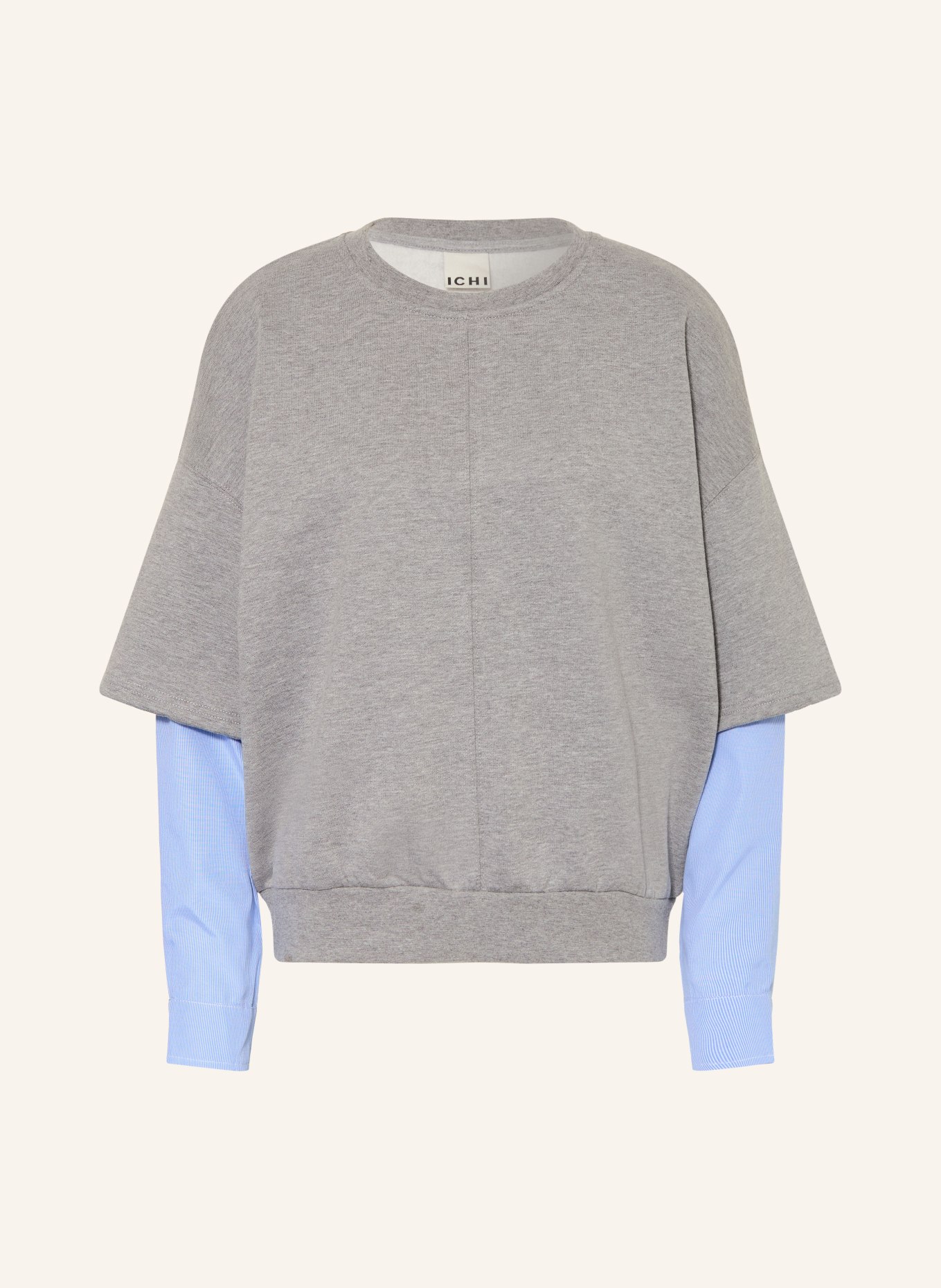 ICHI Sweatshirt IHOLINNE im Materialmix: GRAU / HELLBLAU / WEISS