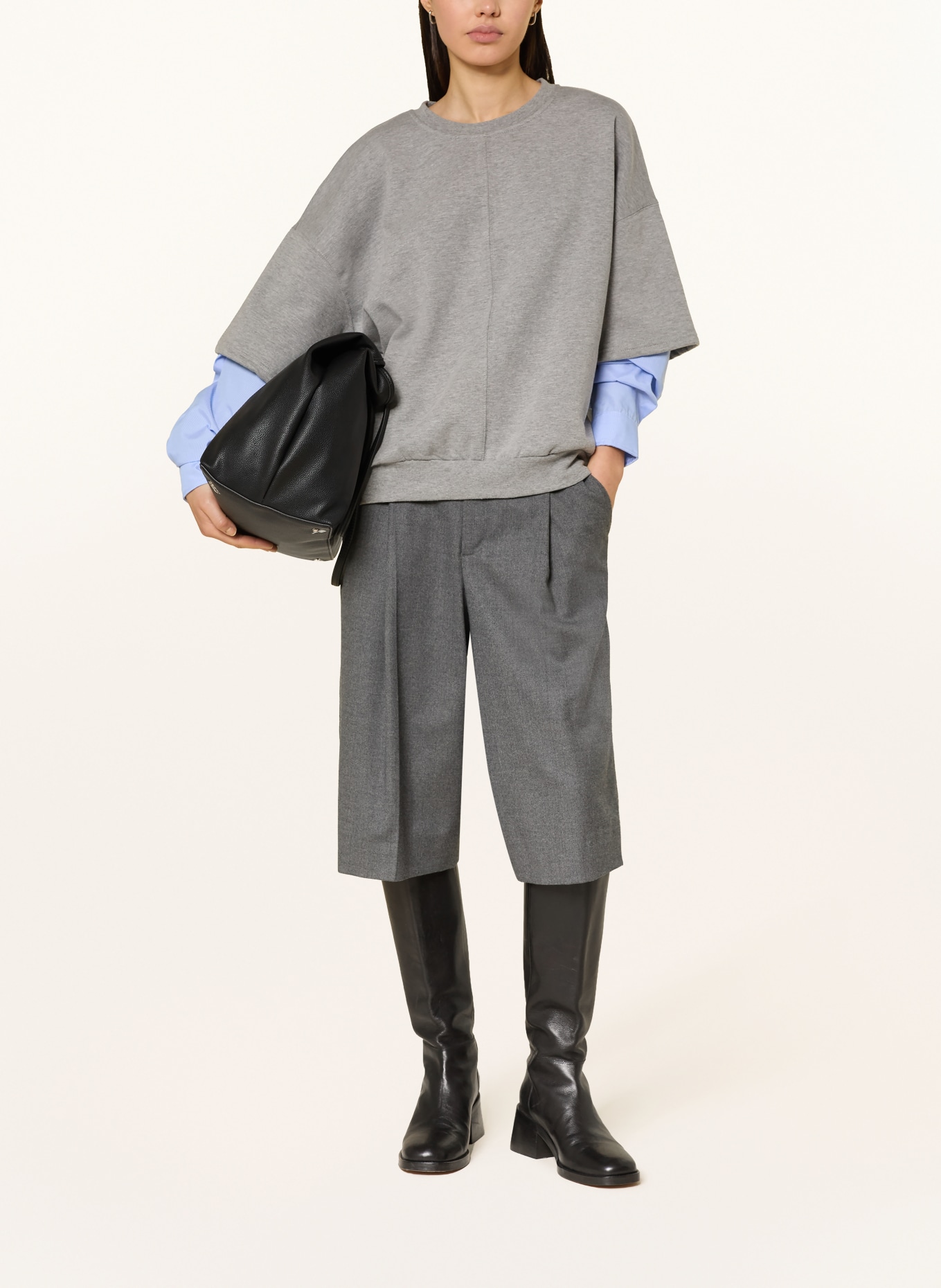 ICHI Sweatshirt IHOLINNE im Materialmix: GRAU / HELLBLAU / WEISS
