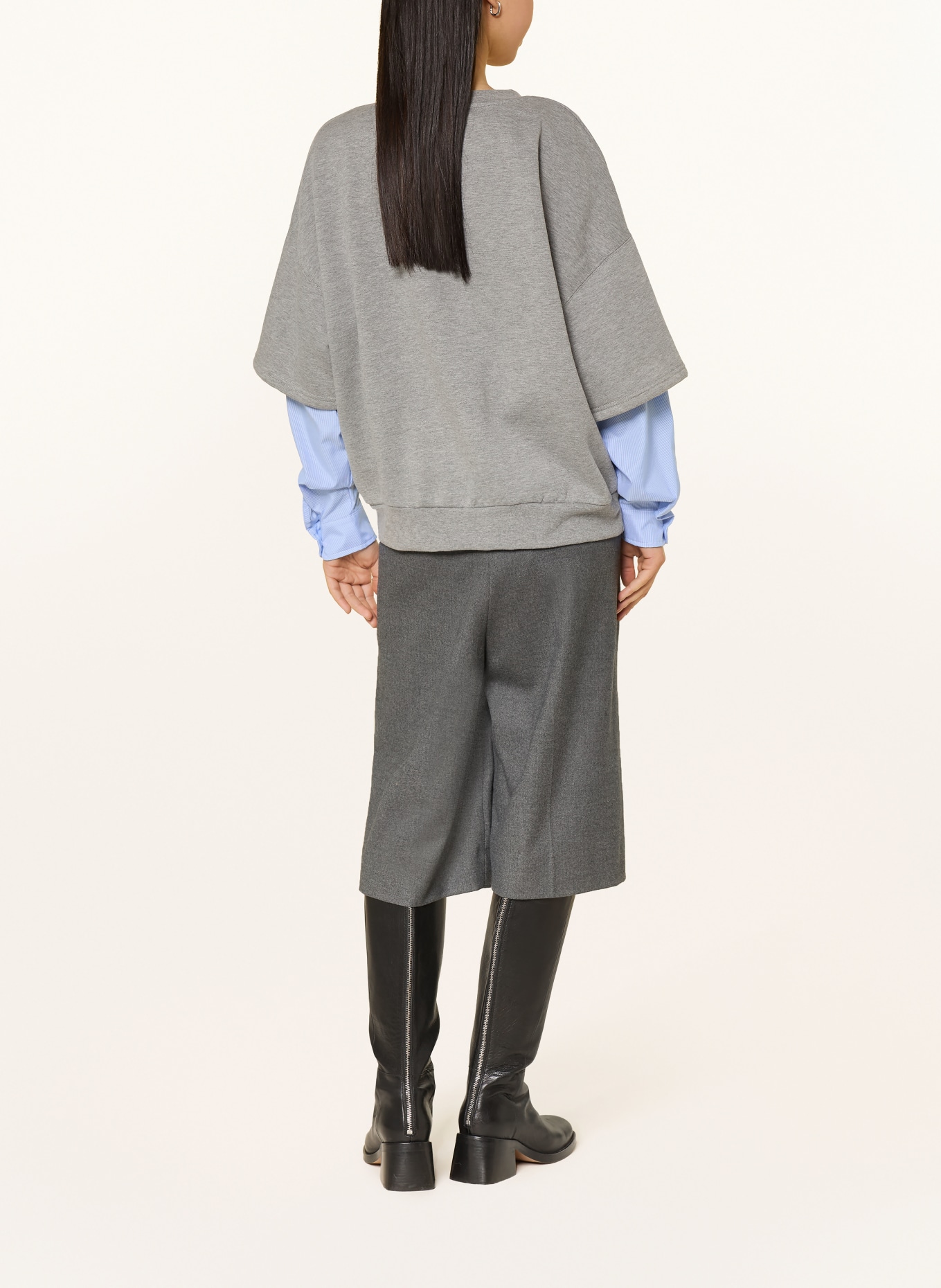 ICHI Sweatshirt IHOLINNE im Materialmix: GRAU / HELLBLAU / WEISS