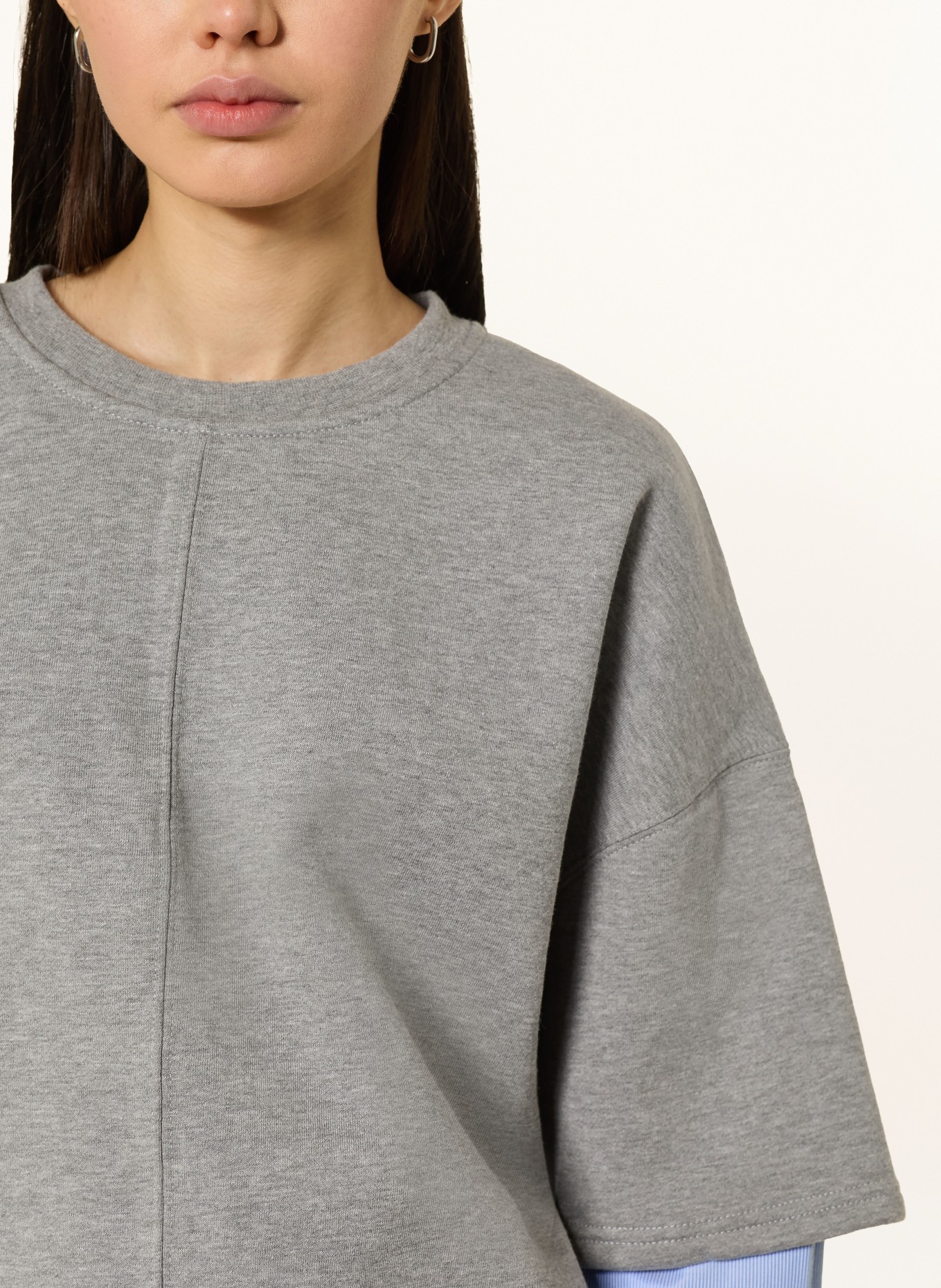 ICHI Sweatshirt IHOLINNE im Materialmix: GRAU / HELLBLAU / WEISS