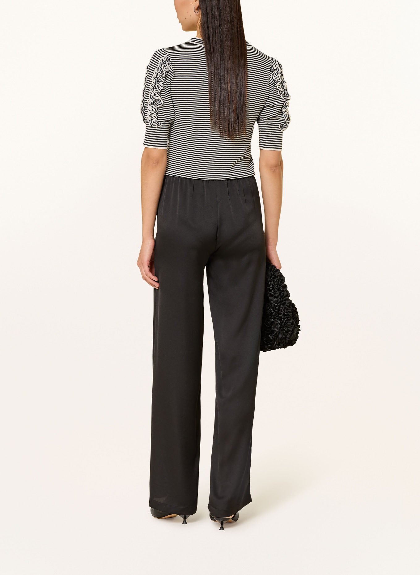 MARELLA Strickshirt MLSREFOLO mit Rüschen und 3/4-Arm: DUNKELBLAU / ECRU