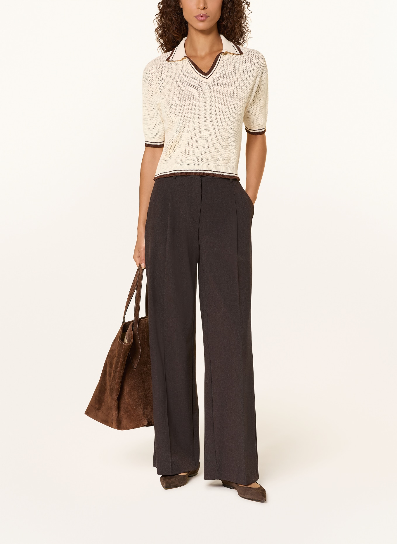 MARELLA MLSLEMBI knit polo shirt: CREAM / DARK BROWN