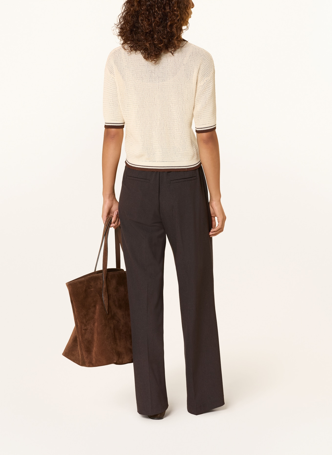 MARELLA MLSLEMBI knit polo shirt: CREAM / DARK BROWN