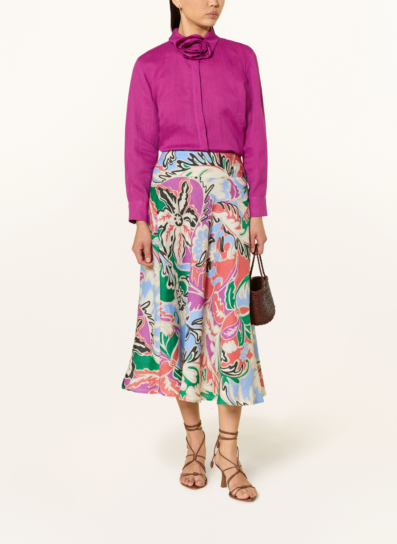 MARELLA Lněná halenka MLSEDITORE s odnímatelnou mašlí: FUCHSIOVÁ