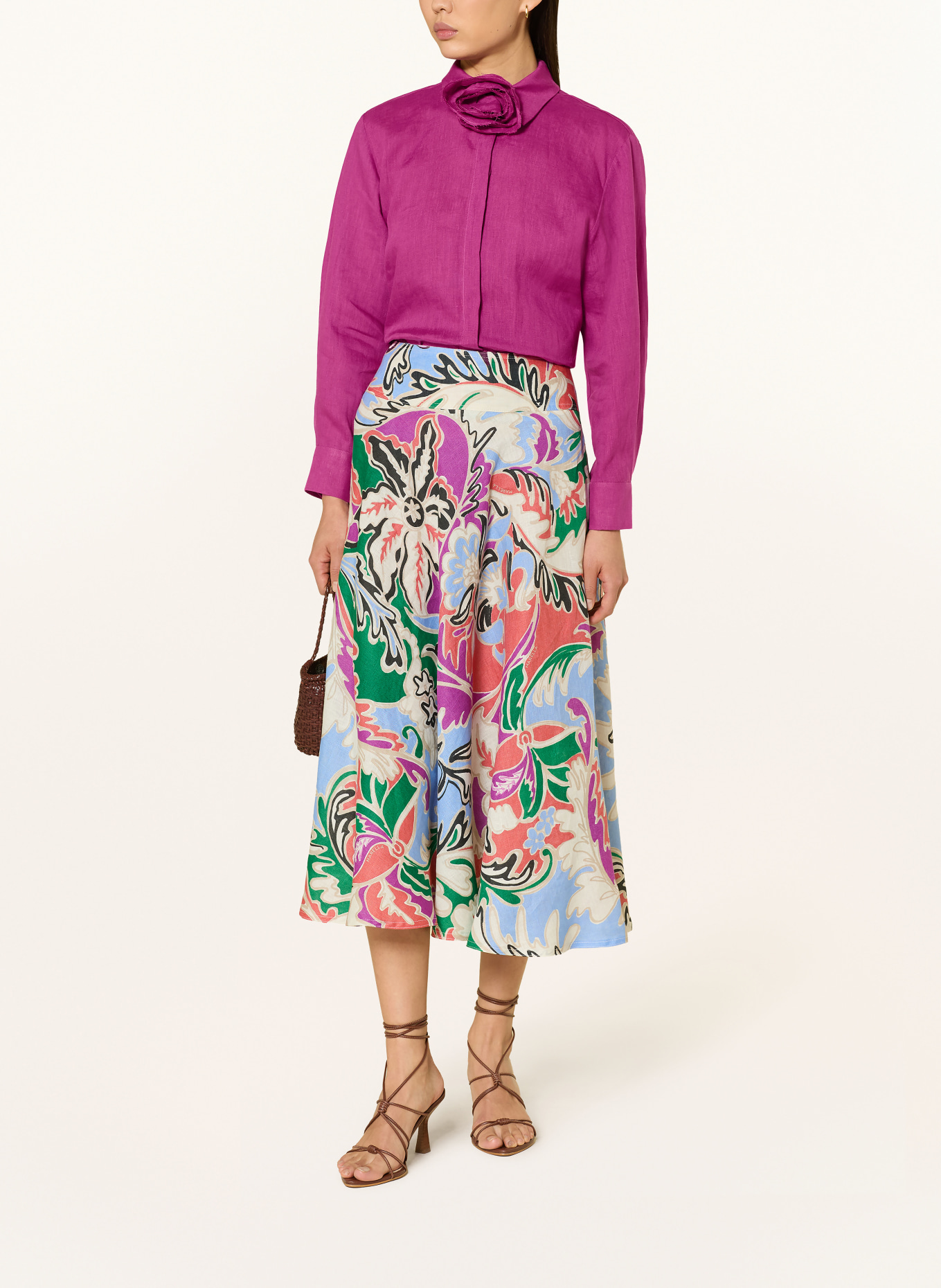 MARELLA Lněná sukně MLSOSPITE: FIALOVÁ / ČERVENÁ / TMAVĚ MODRÁ