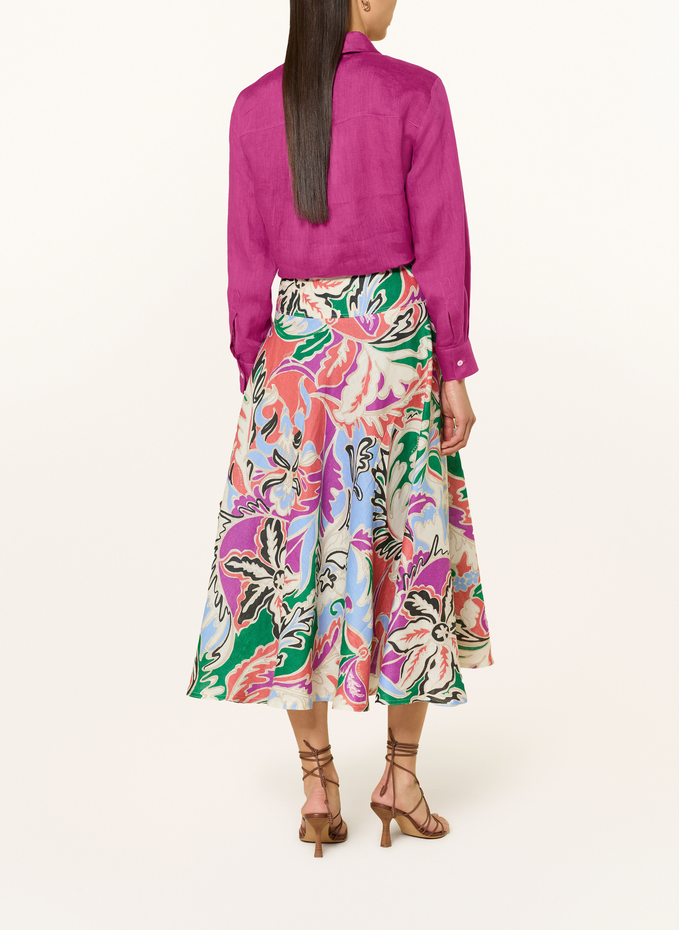 MARELLA Lněná sukně MLSOSPITE: FIALOVÁ / ČERVENÁ / TMAVĚ MODRÁ