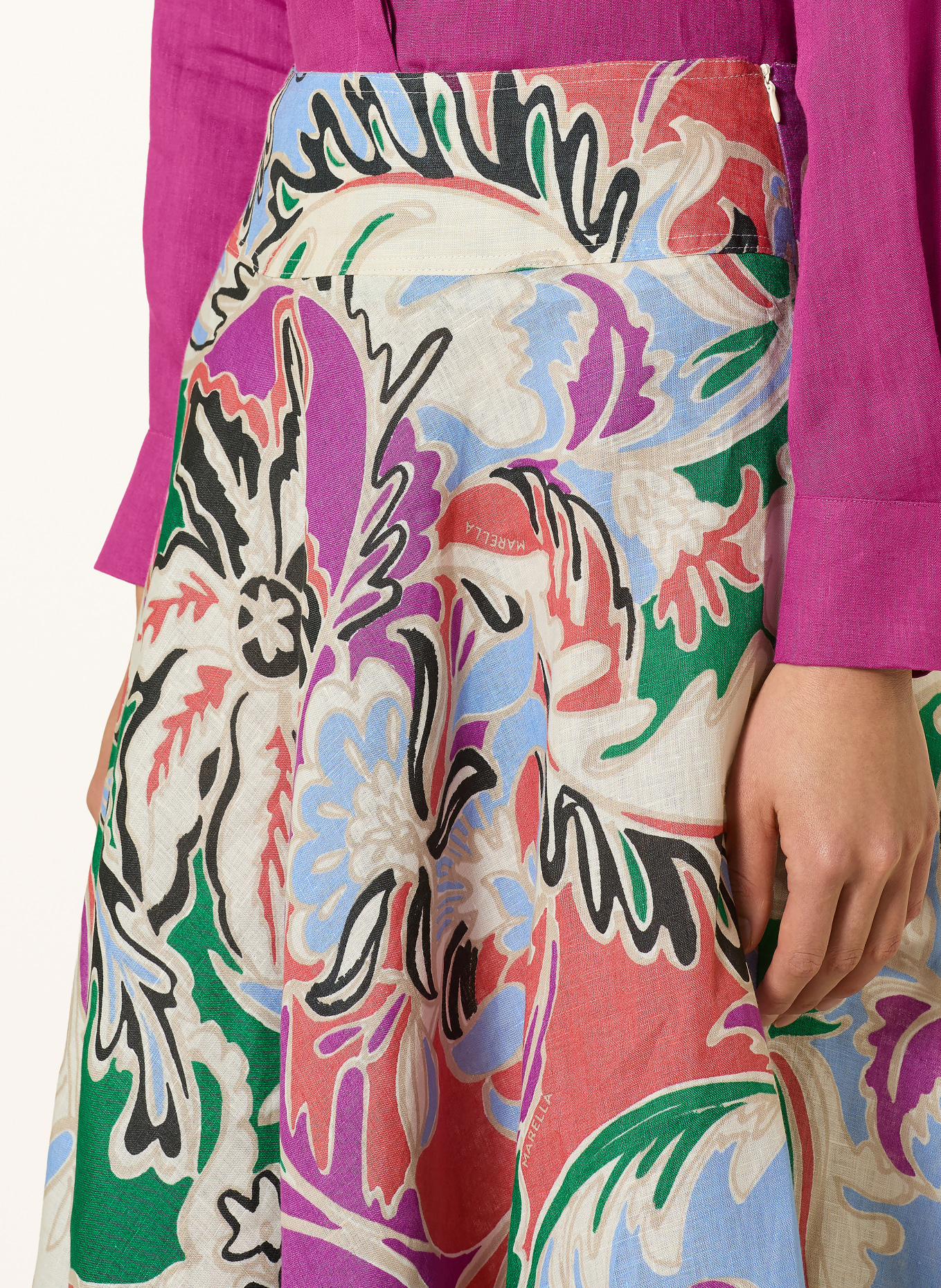 MARELLA Lněná sukně MLSOSPITE: FIALOVÁ / ČERVENÁ / TMAVĚ MODRÁ