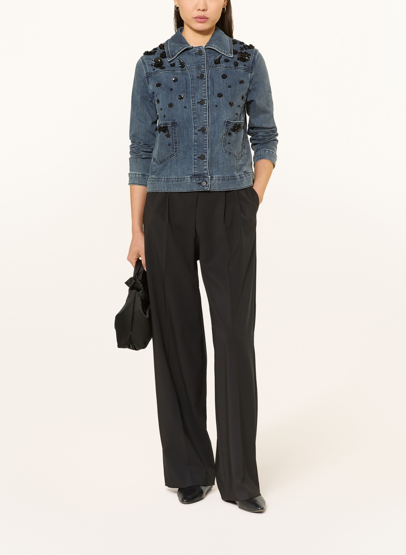 ELENA MIRO Džínová bunda s flitry a ozdobnými korálky: 034 BLUE SCURO