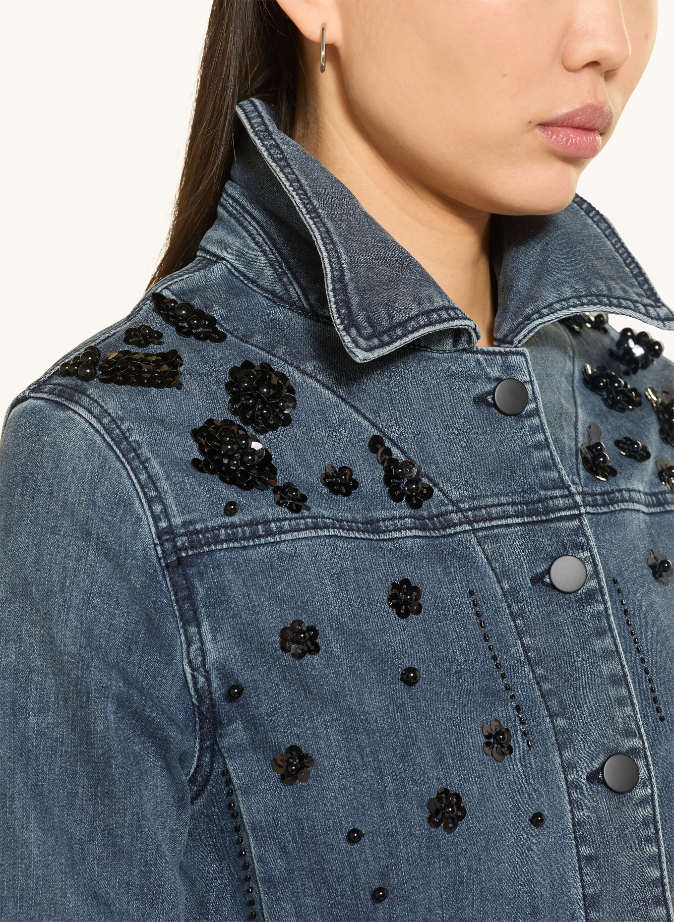 ELENA MIRO Džínová bunda s flitry a ozdobnými korálky: 034 BLUE SCURO