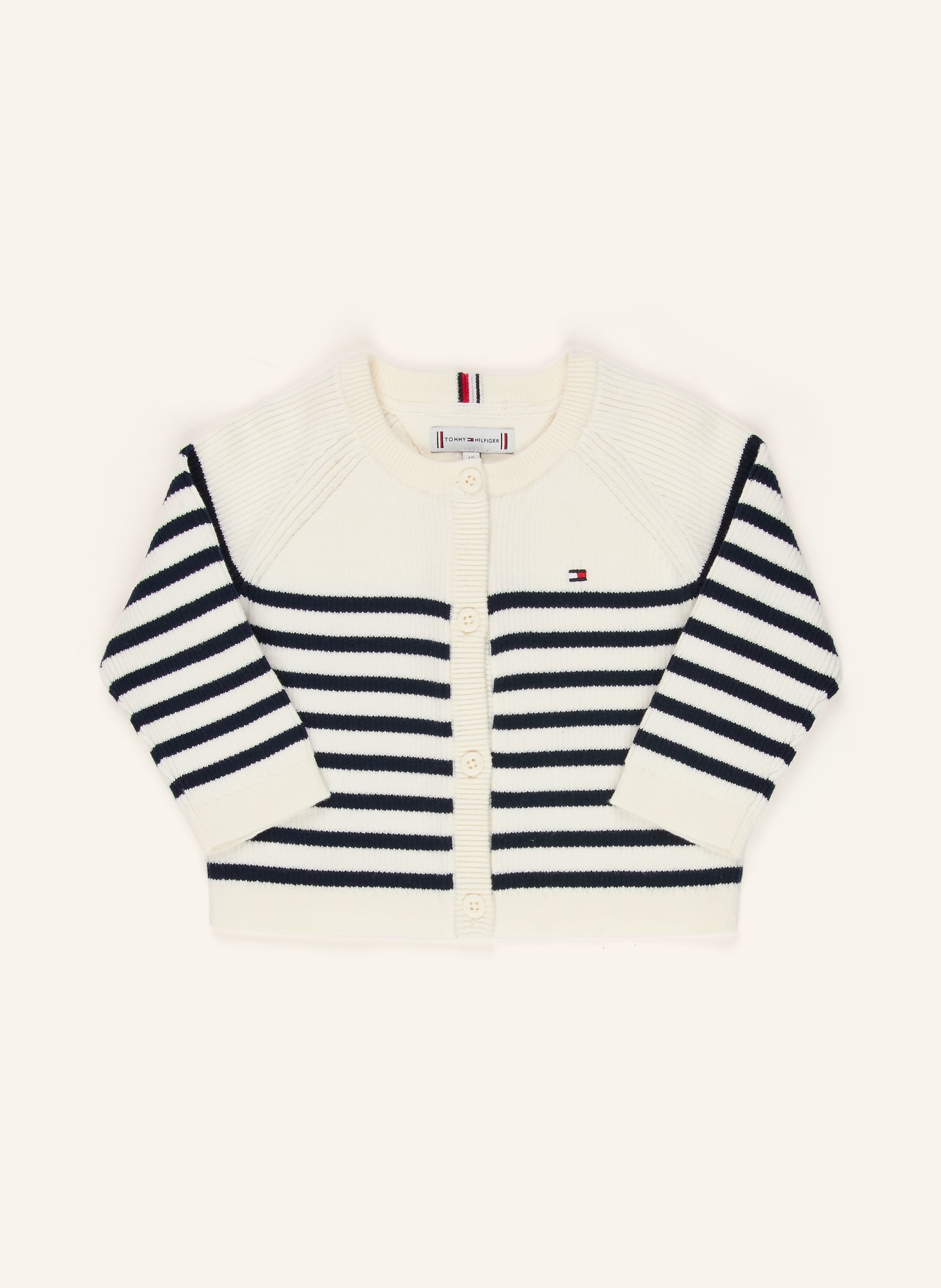 TOMMY HILFIGER Strickjacke: WEISS / DUNKELBLAU