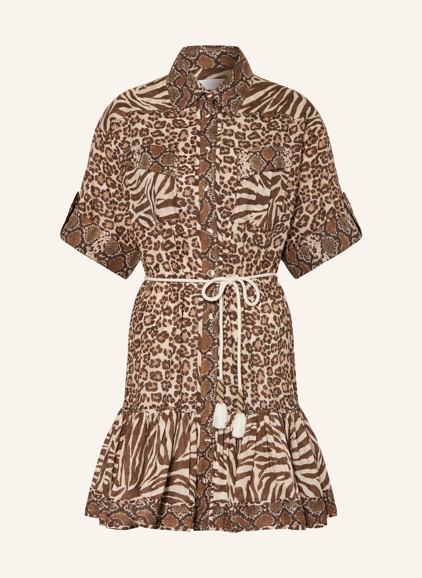 ZIMMERMANN Hemdblusenkleid WANDERLUST: BRAUN / HELLBRAUN