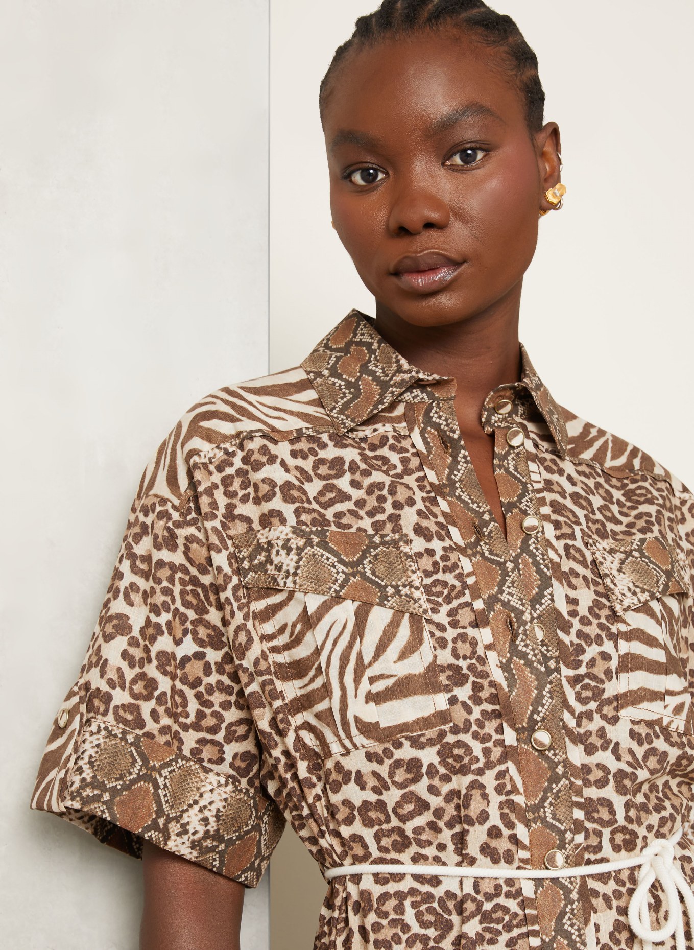 ZIMMERMANN Hemdblusenkleid WANDERLUST: BRAUN / HELLBRAUN