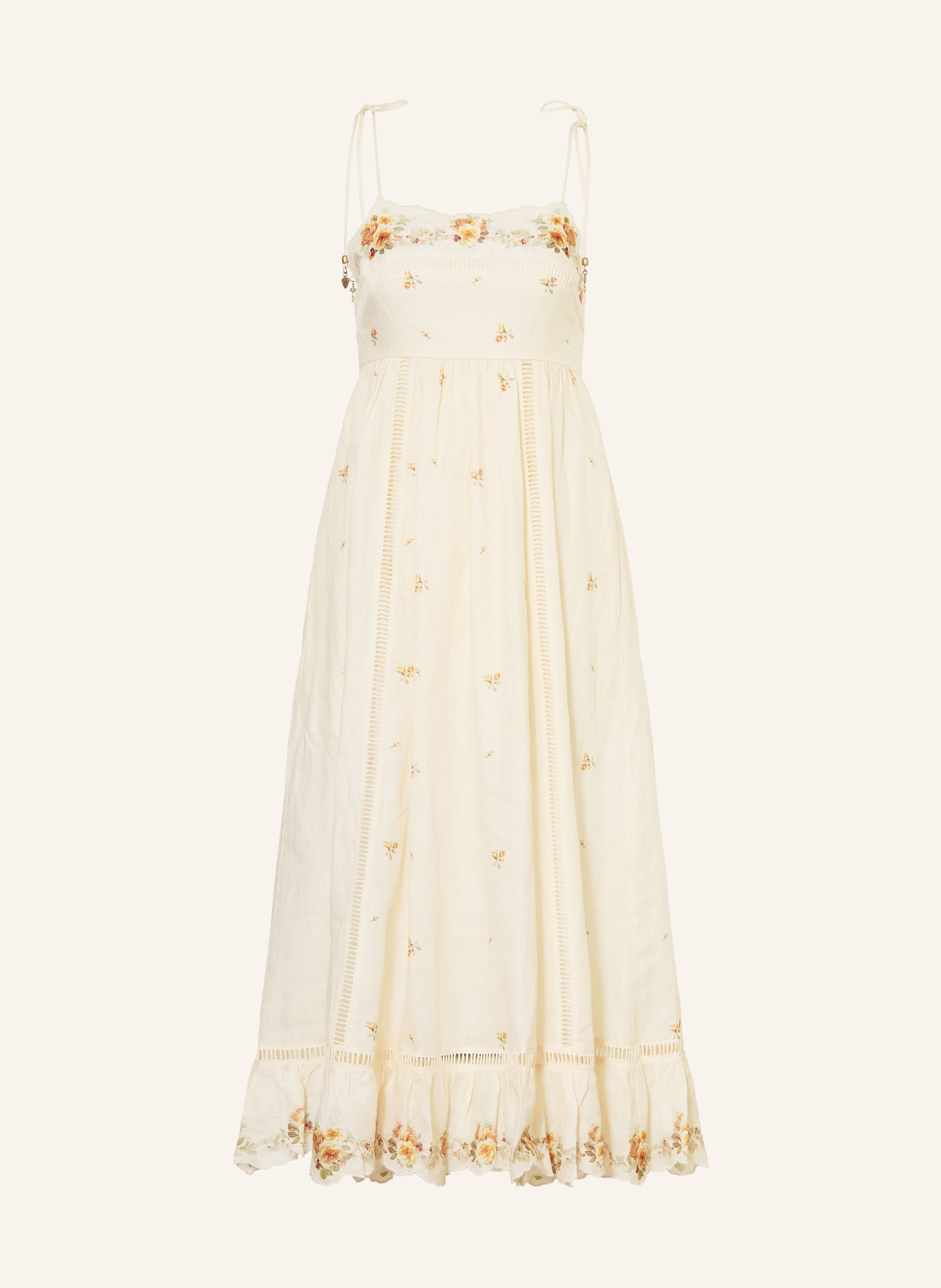 ZIMMERMANN Leinenkleid PATIENCE: CREME / DUNKELORANGE / KHAKI