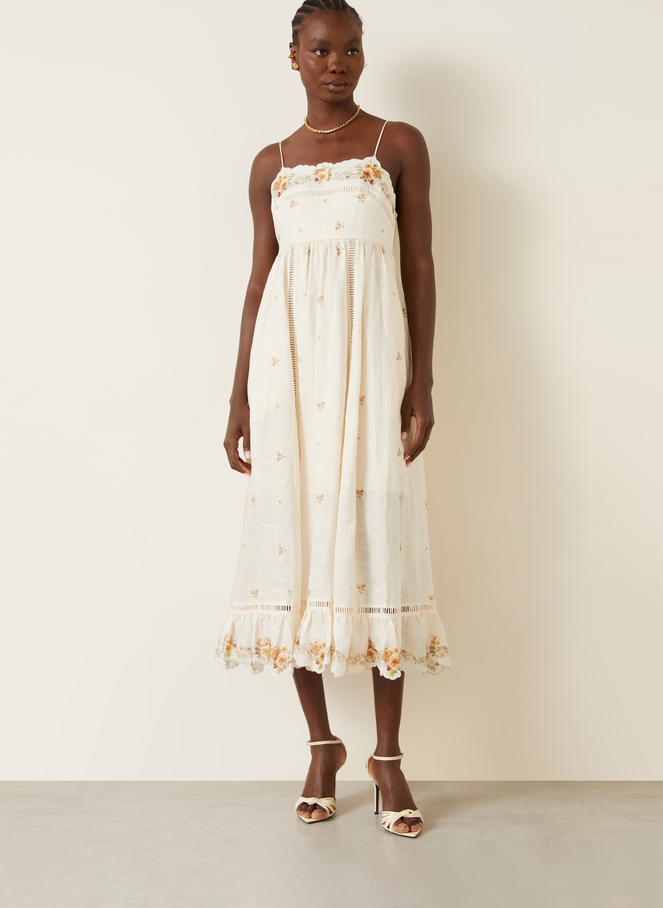 ZIMMERMANN Leinenkleid PATIENCE: CREME / DUNKELORANGE / KHAKI