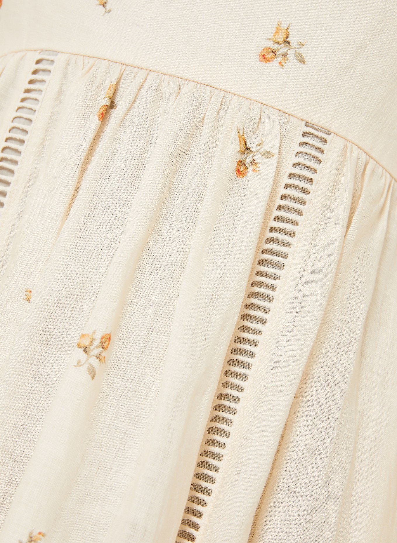 ZIMMERMANN Leinenkleid PATIENCE: CREME / DUNKELORANGE / KHAKI