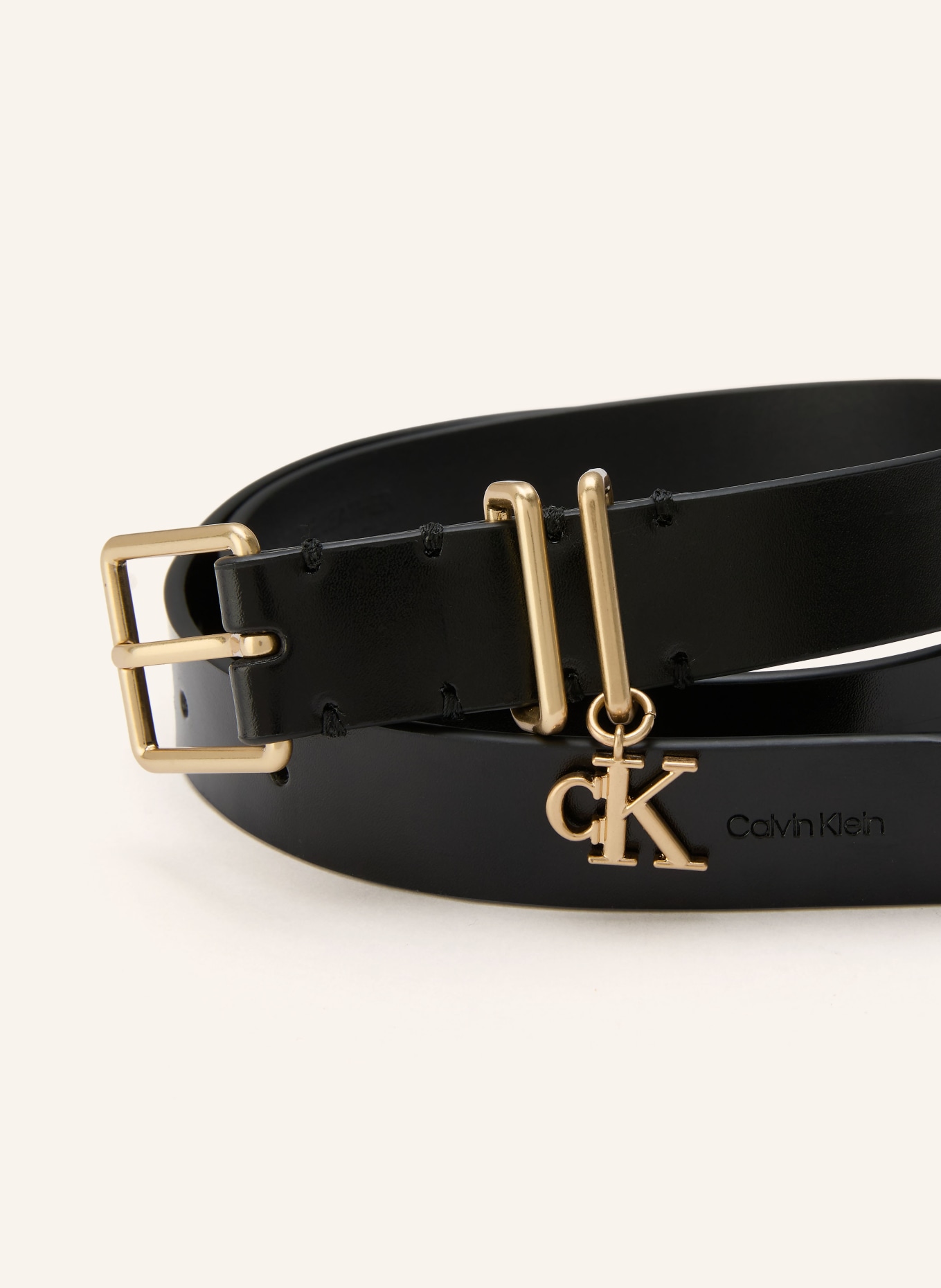 Calvin Klein leather belt: BLACK / GOLD