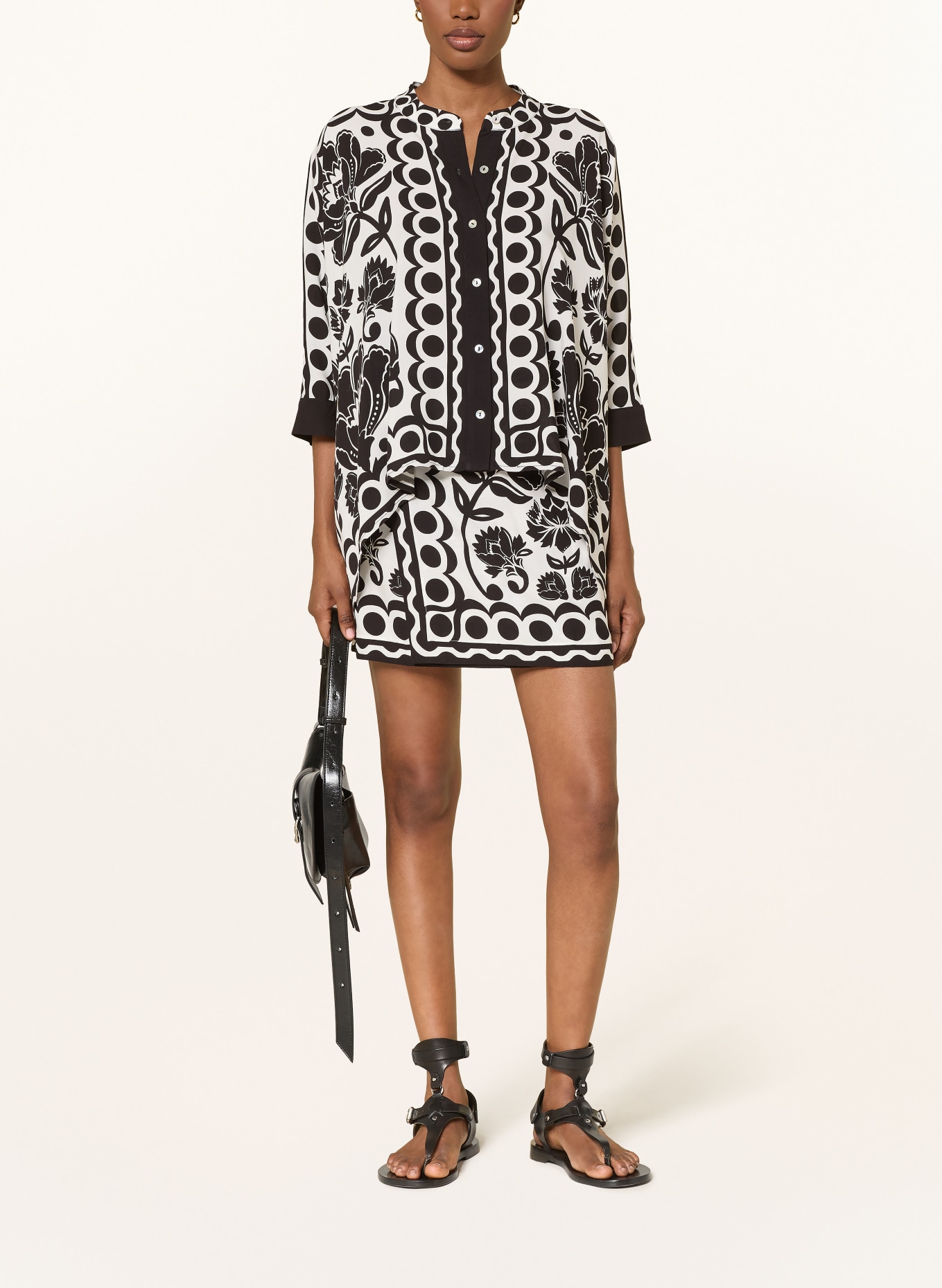 FARM RIO FLORAL ARABESQUE blouse: BLACK / WHITE