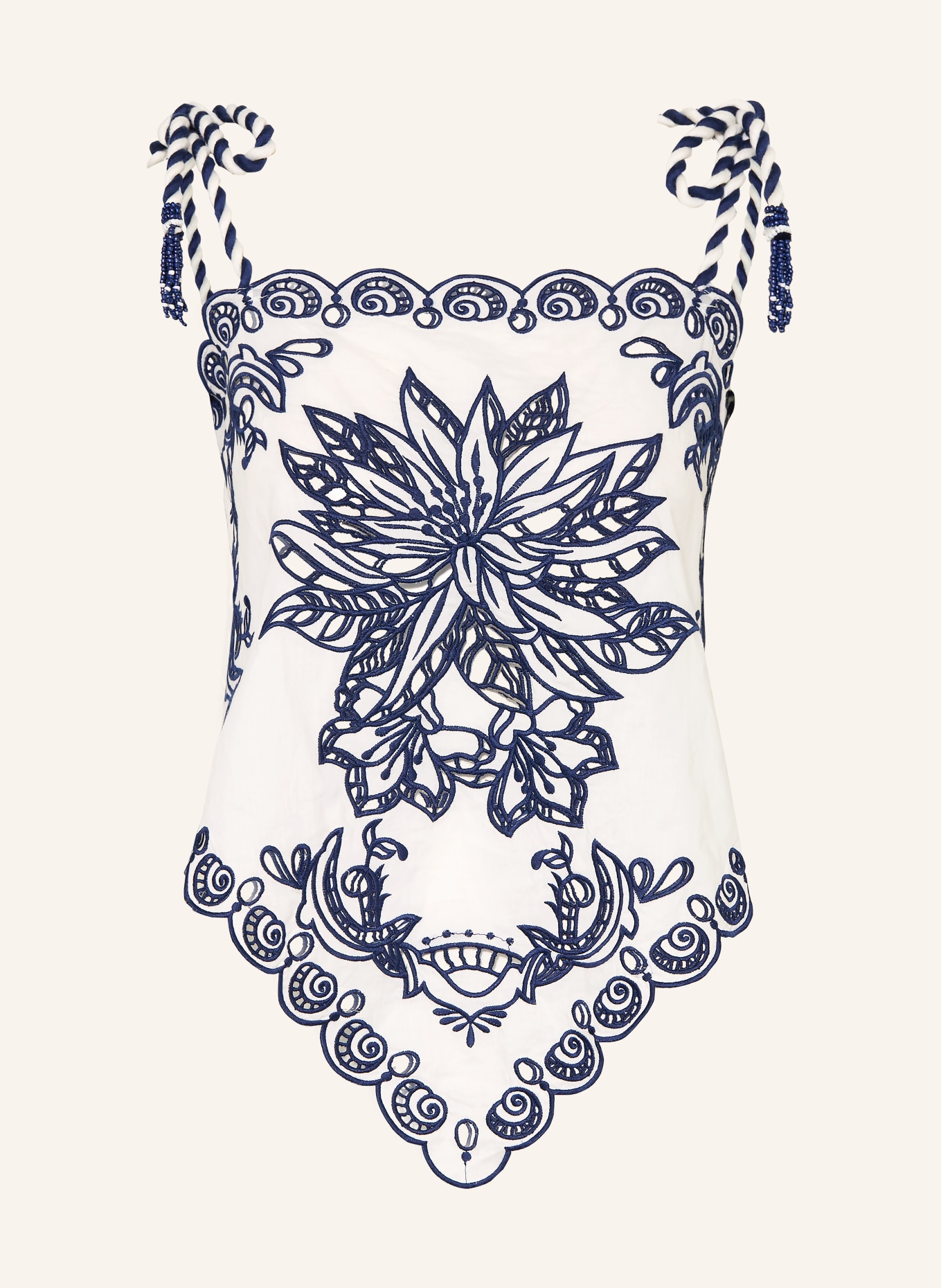 FARM RIO Blůza GARDEN TILES s krajkou: TMAVĚ MODRÁ / BÍLÁ