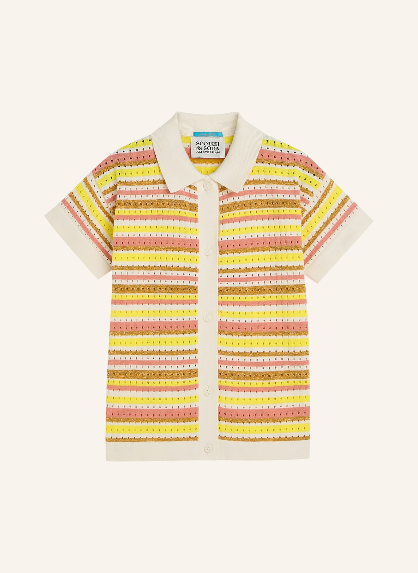 SCOTCH & SODA Strickjacke mit Glitzergarn: GELB / CREME / HELLROT