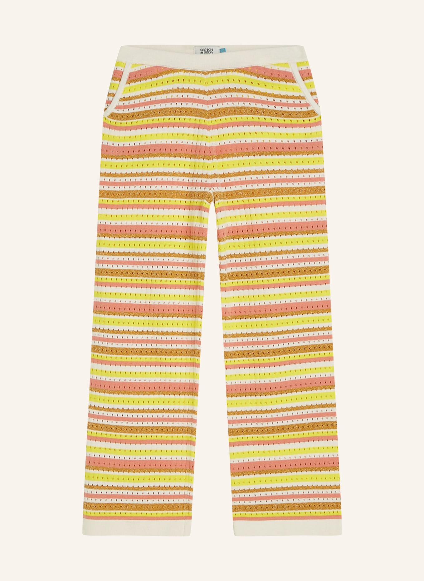 SCOTCH & SODA Strickhose mit Glitzergarn: GELB / CREME / HELLROT