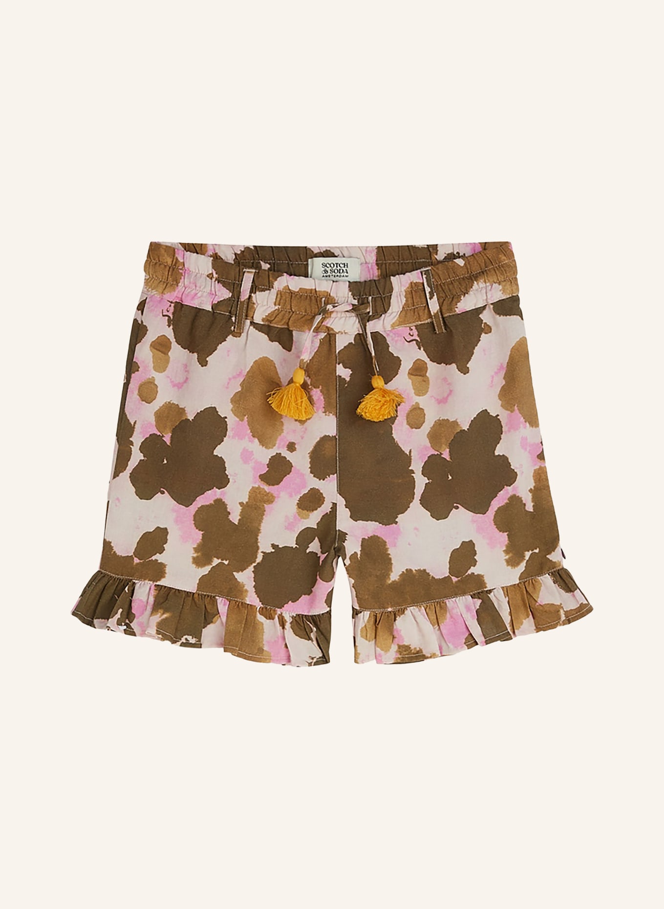 SCOTCH & SODA Shorts mit Leinen und Rüschen: BRAUN / ROSA