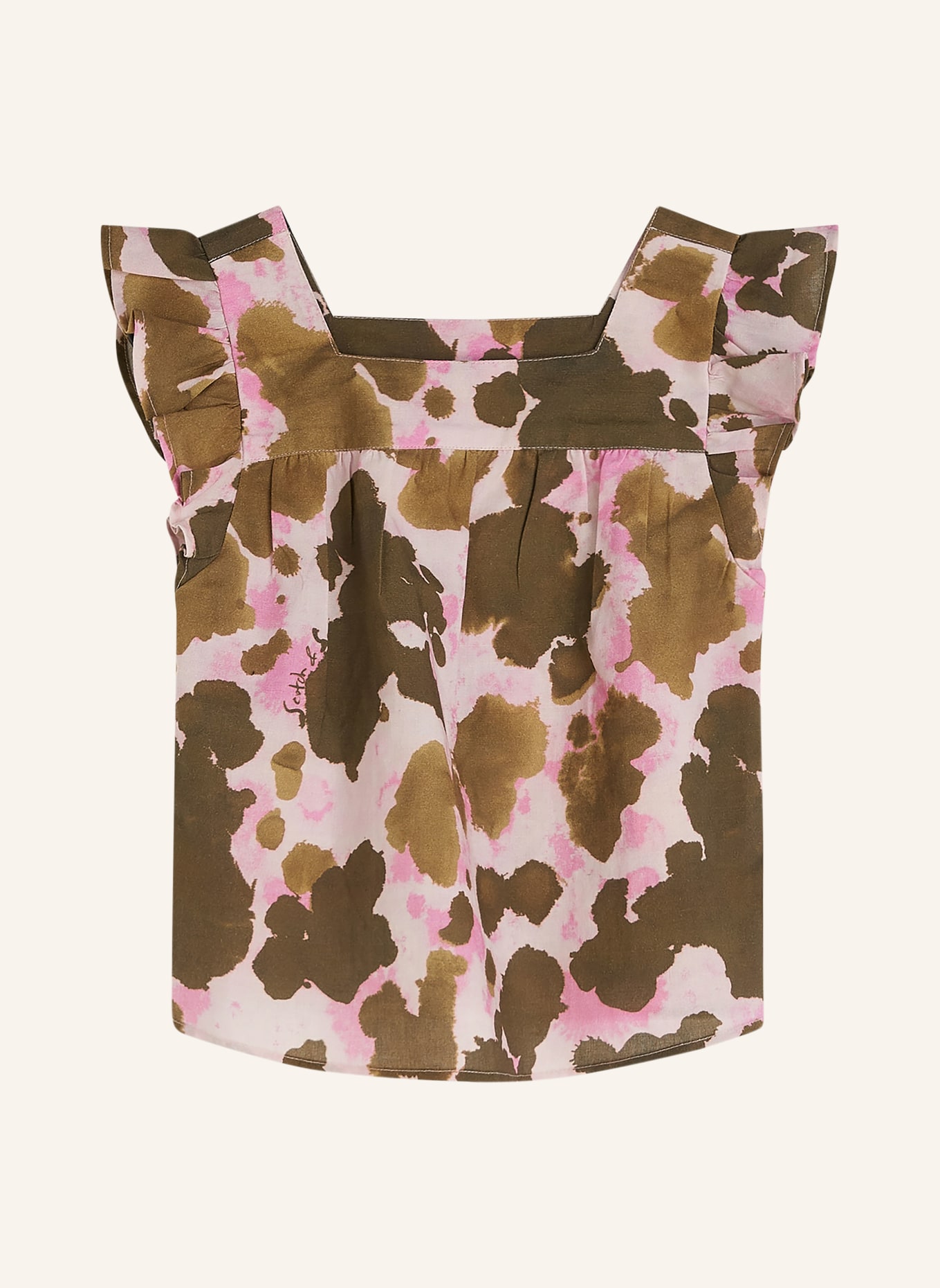 SCOTCH & SODA Top mit Leinen und Rüschen: BRAUN / ROSA