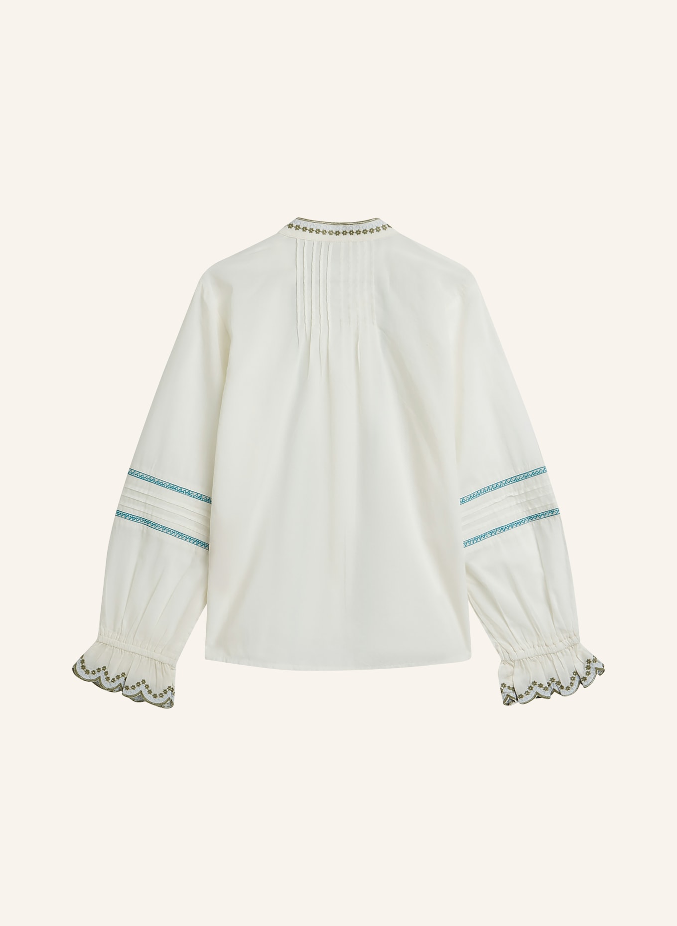 SCOTCH & SODA Blusenshirt mit Rüschen: WEISS / TÜRKIS