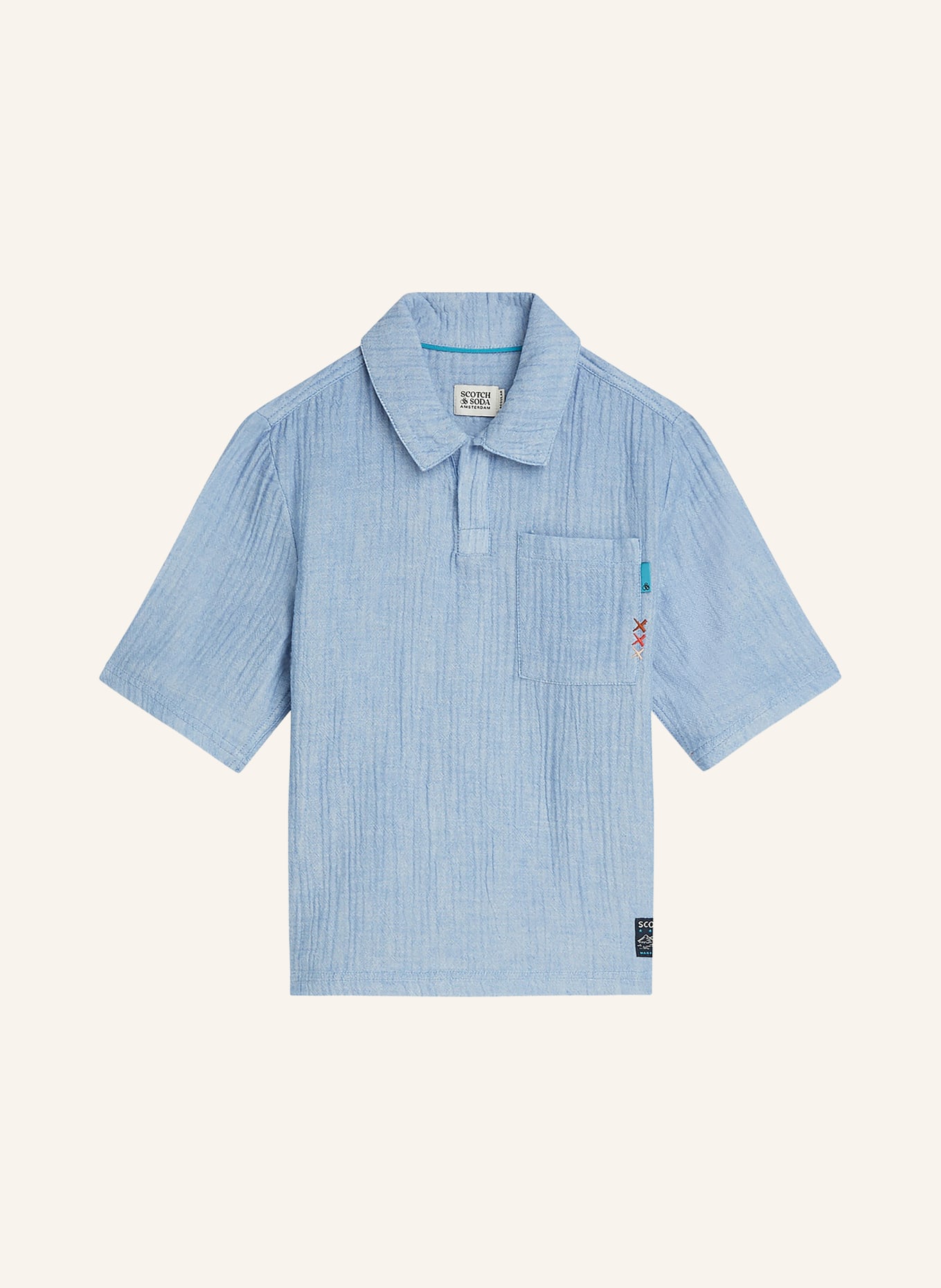 SCOTCH & SODA Musselin-Poloshirt: HELLBLAU