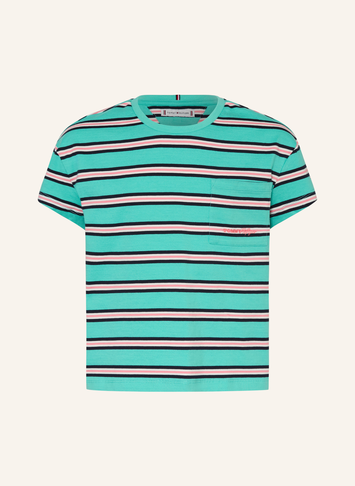 TOMMY HILFIGER T-Shirt: PETROL / HELLROT / WEISS