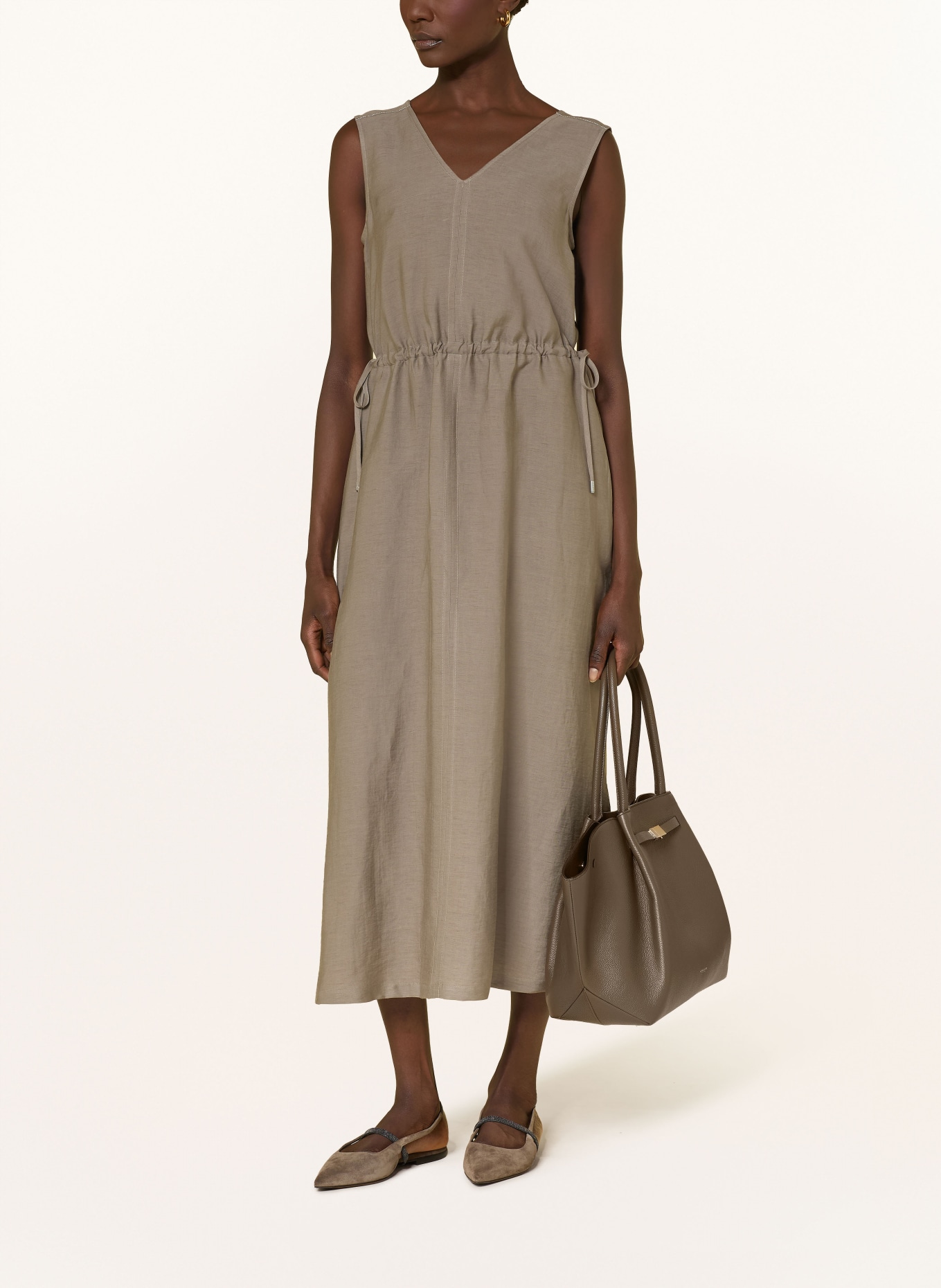 PESERICO Kleid mit Leinen: HELLBRAUN