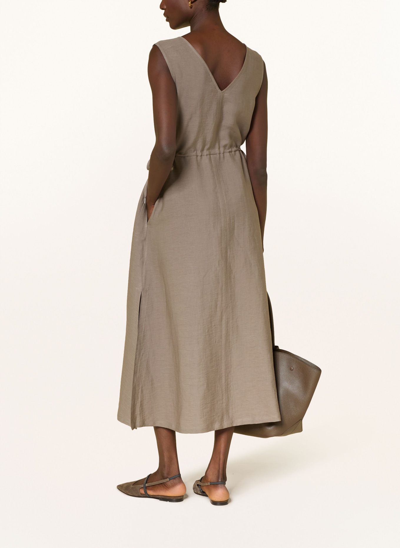PESERICO Kleid mit Leinen: HELLBRAUN