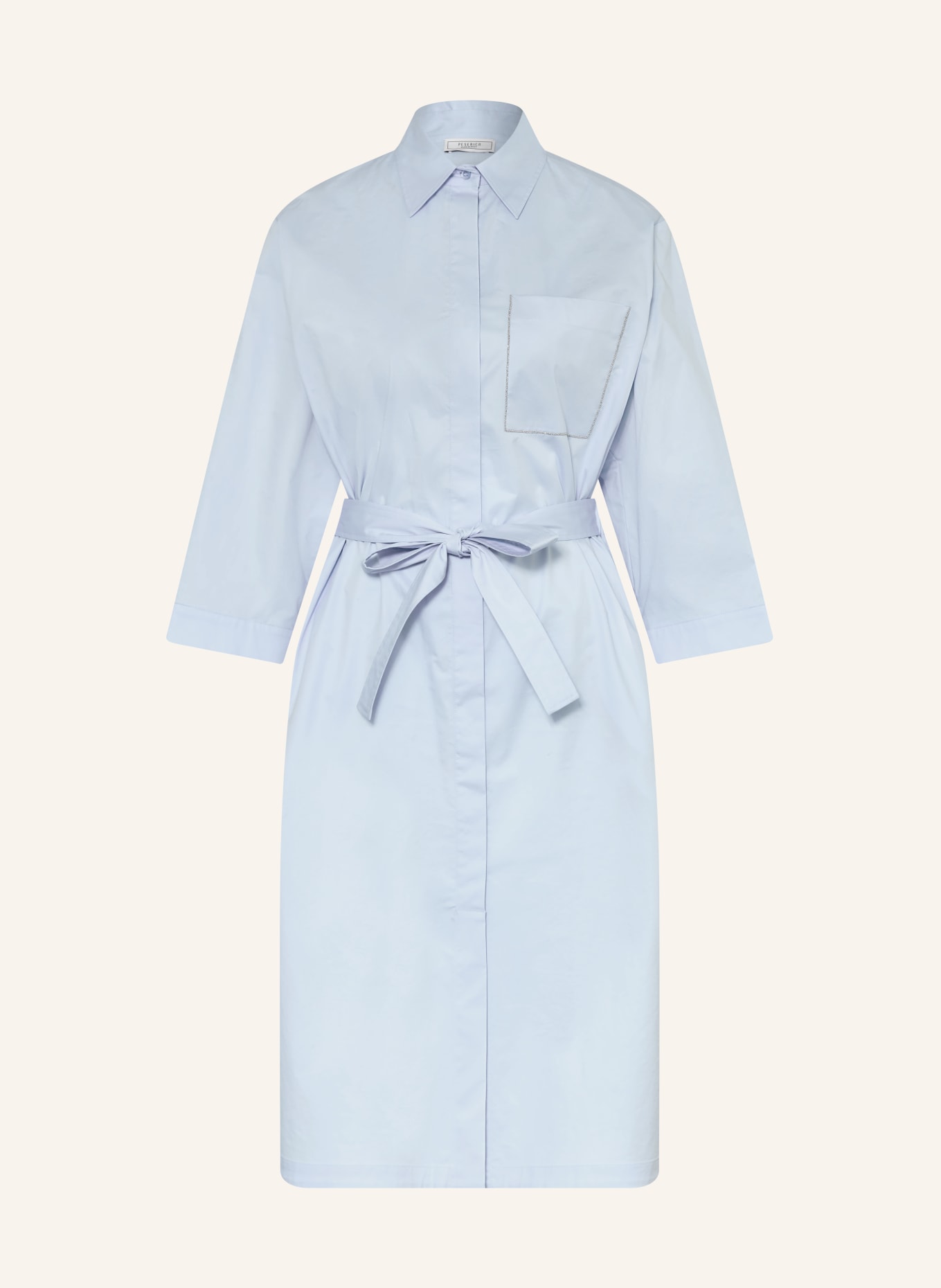 PESERICO Hemdblusenkleid mit Schmucksteinen und 3/4-Arm: HELLBLAU