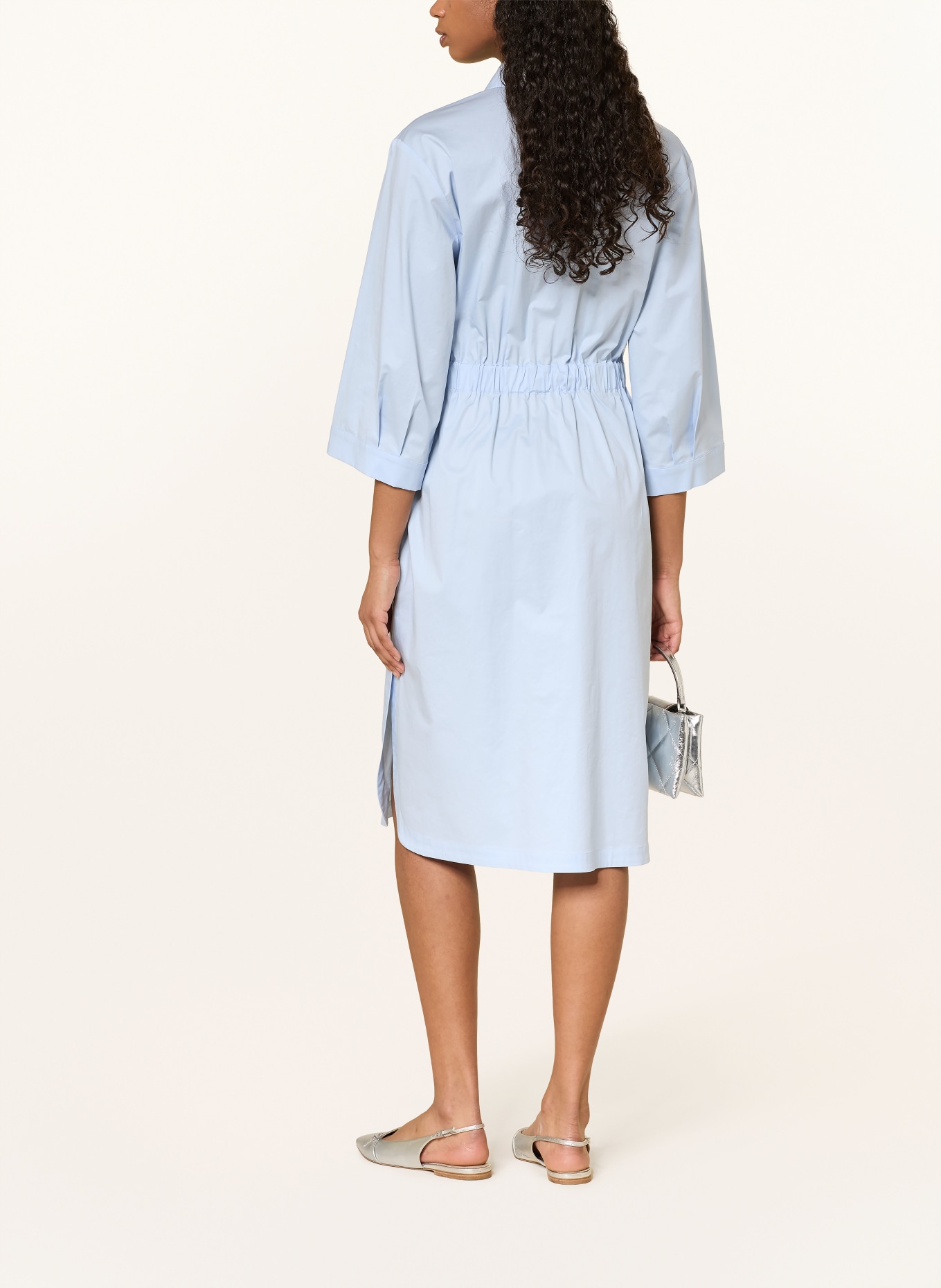 PESERICO Hemdblusenkleid mit Schmucksteinen und 3/4-Arm: HELLBLAU