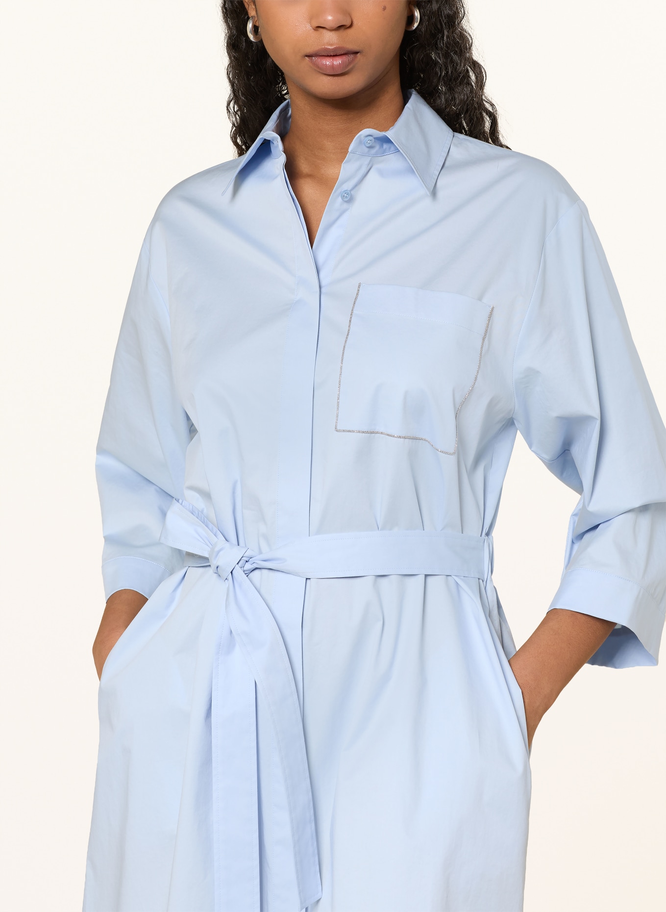 PESERICO Hemdblusenkleid mit Schmucksteinen und 3/4-Arm: HELLBLAU