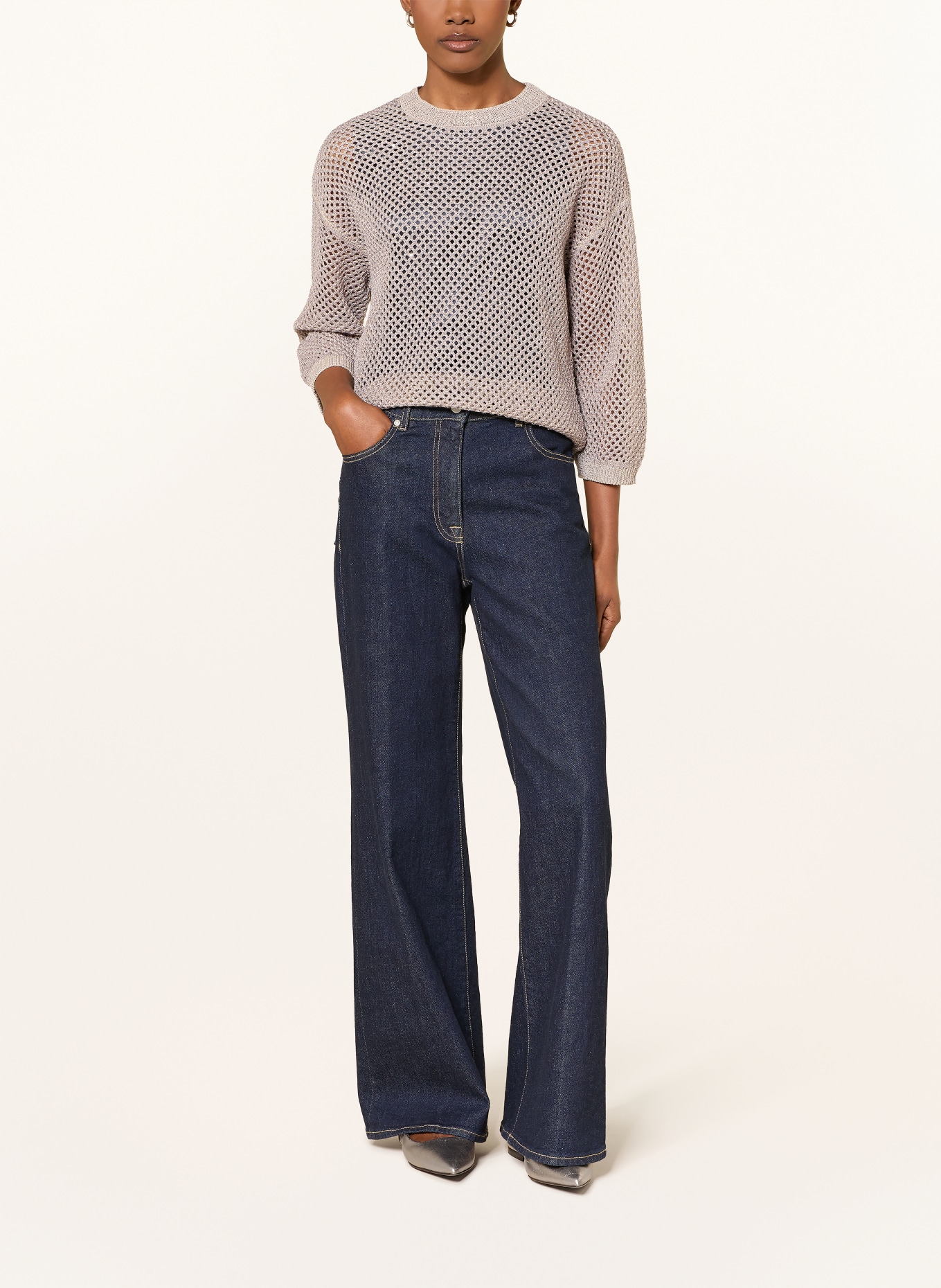 PESERICO Sweter z lnem i kamieniami ozdobnymi: BEŻOWY