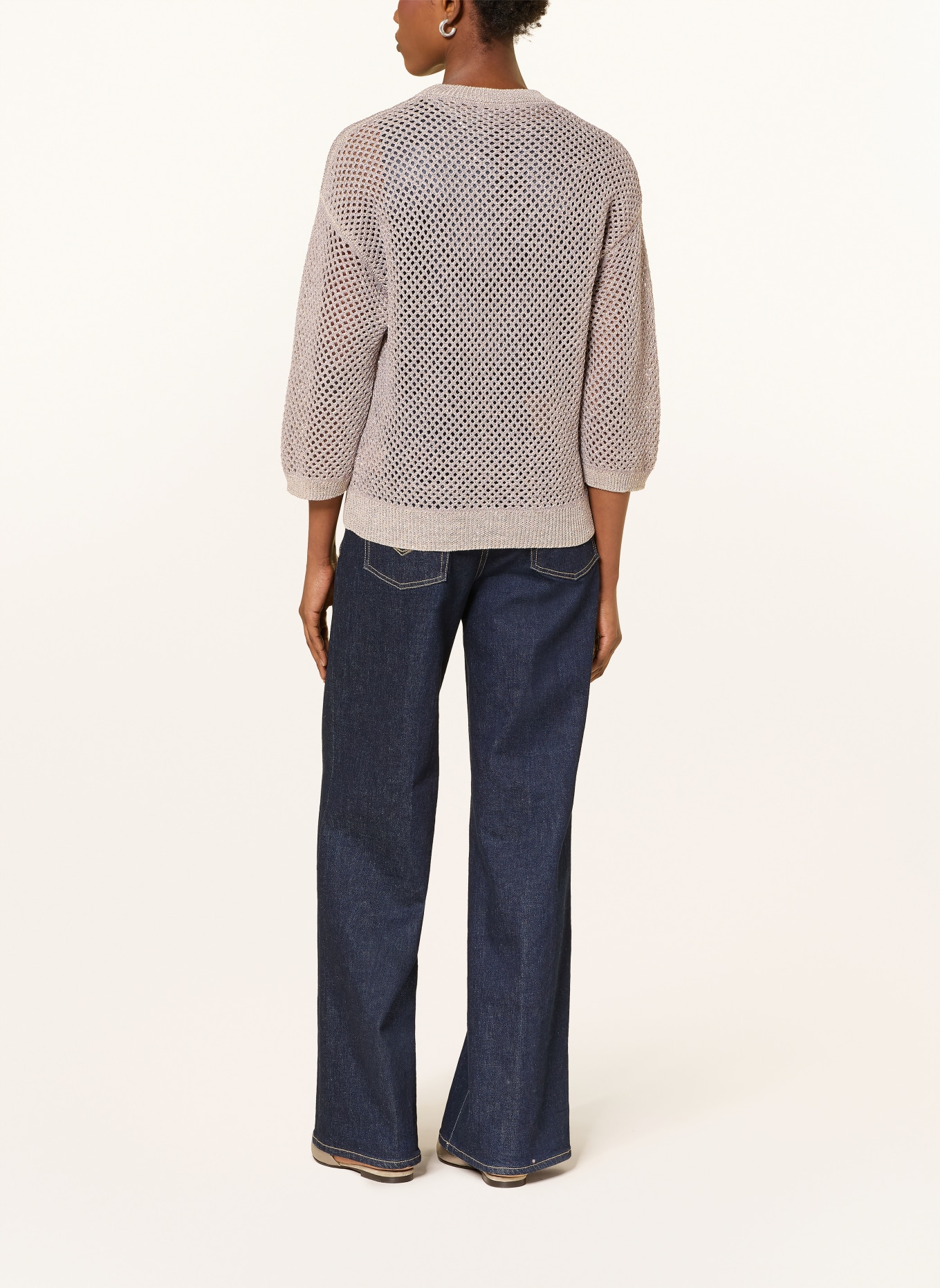 PESERICO Sweter z lnem i kamieniami ozdobnymi: BEŻOWY