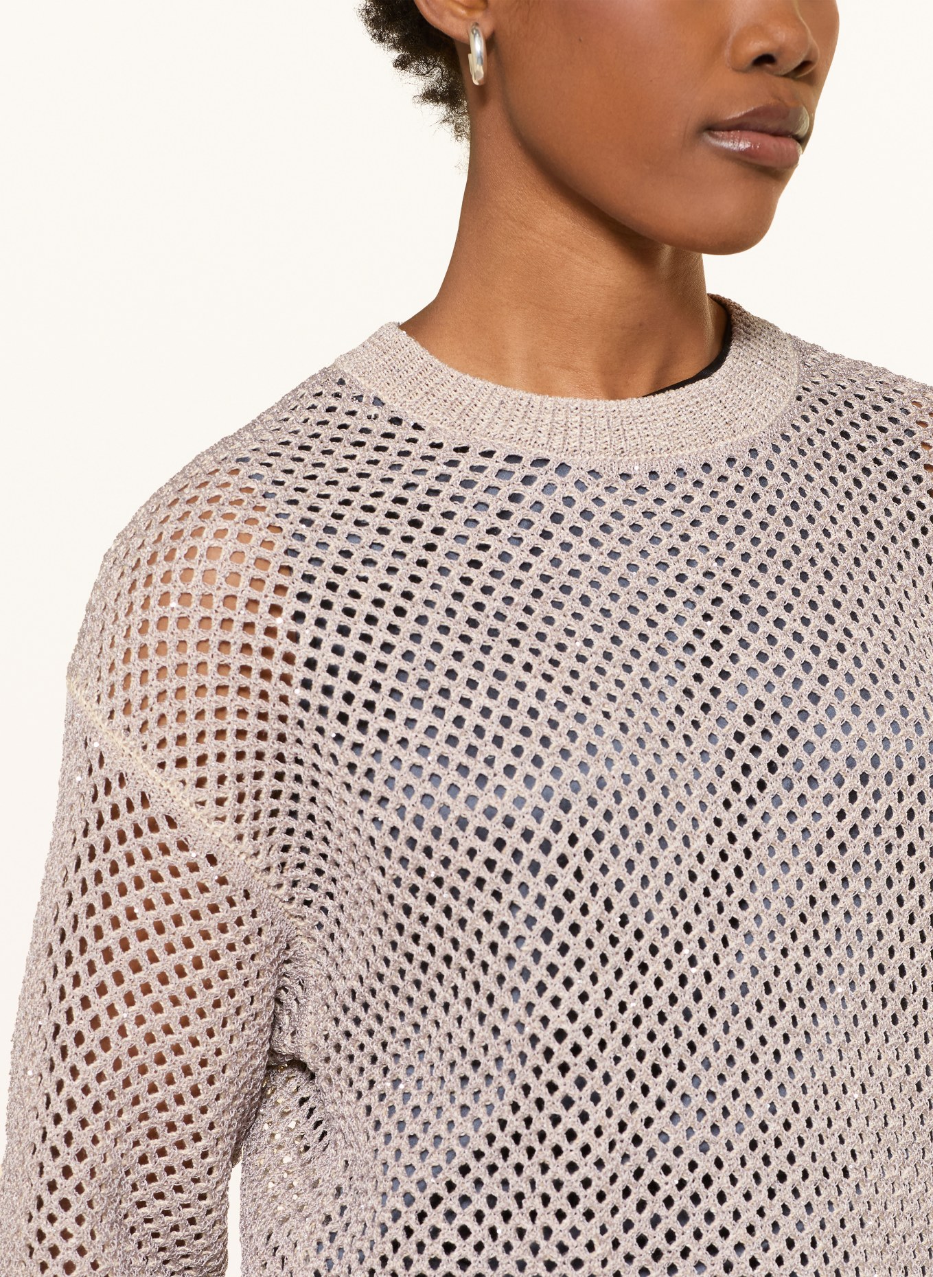 PESERICO Sweter z lnem i kamieniami ozdobnymi: BEŻOWY