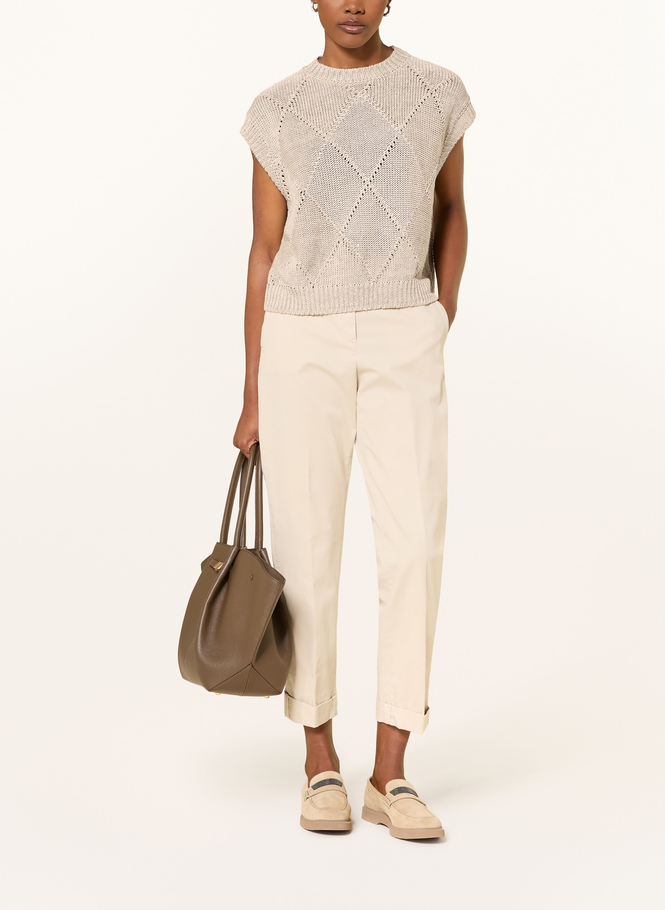 PESERICO Leinenpullunder mit Pailletten: HELLBRAUN