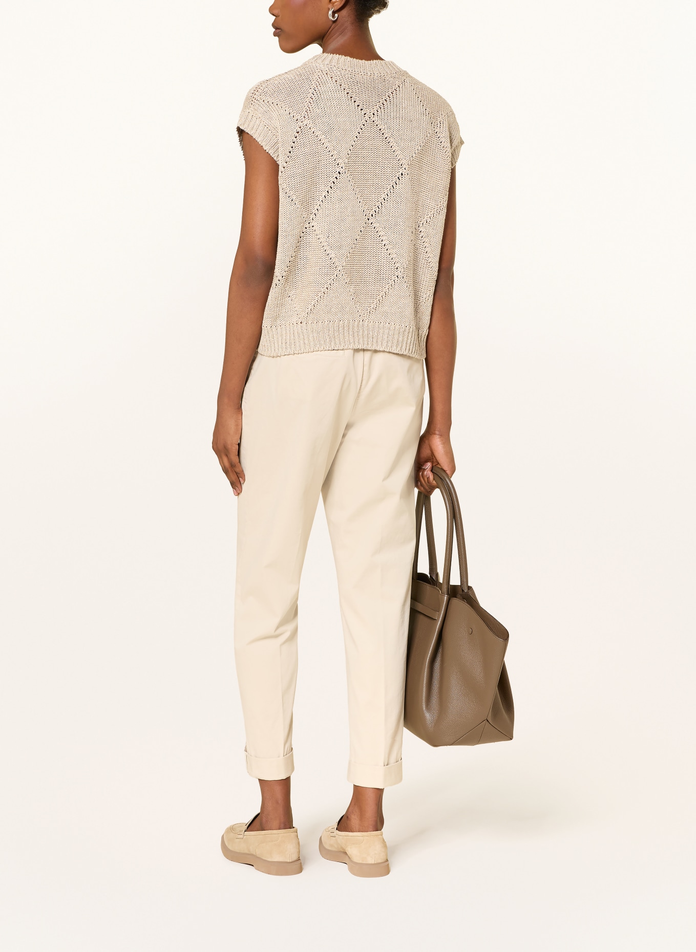 PESERICO Leinenpullunder mit Pailletten: HELLBRAUN