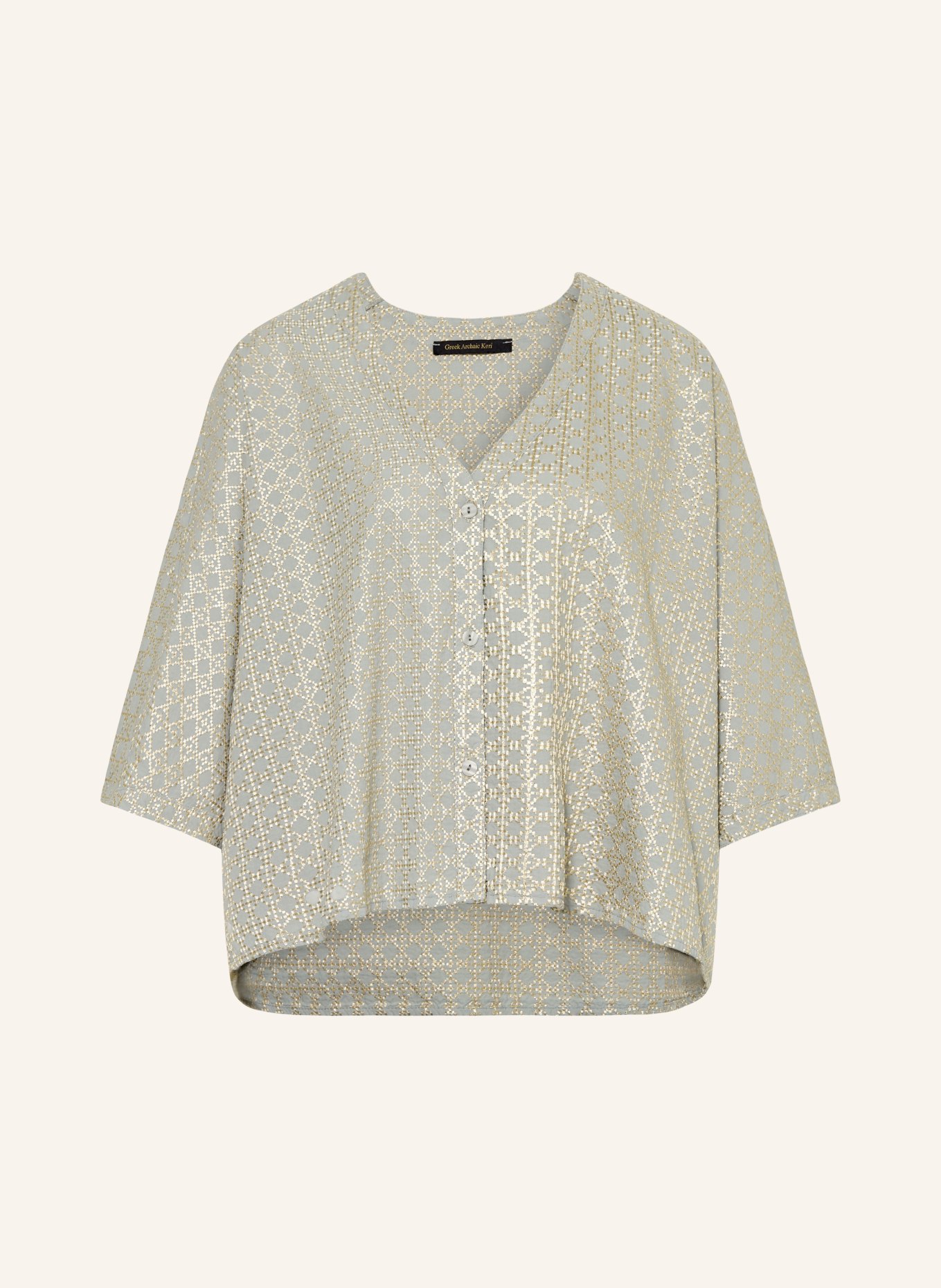 Greek Archaic Kori Bluse mit 3/4-Arm: HELLGRAU / GOLD