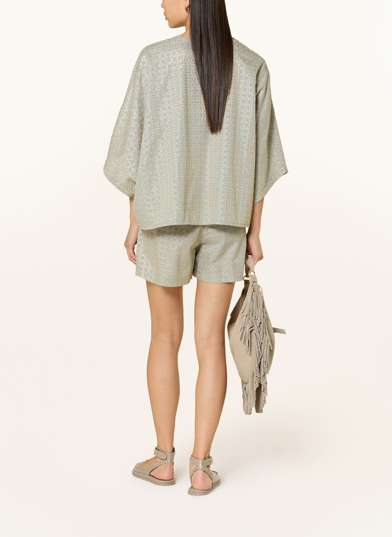 Greek Archaic Kori Bluse mit 3/4-Arm: HELLGRAU / GOLD