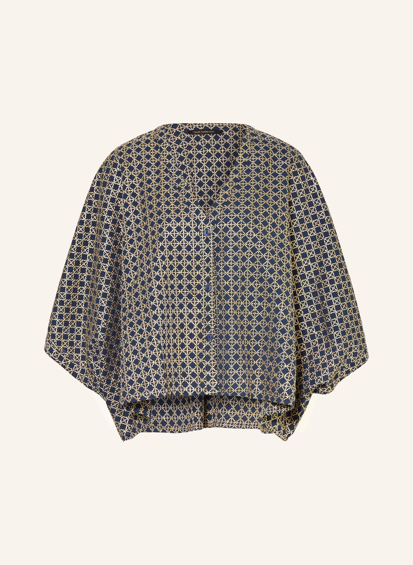 Greek Archaic Kori Blouse with 3/4 sleeves: DARK BLUE / GOLD